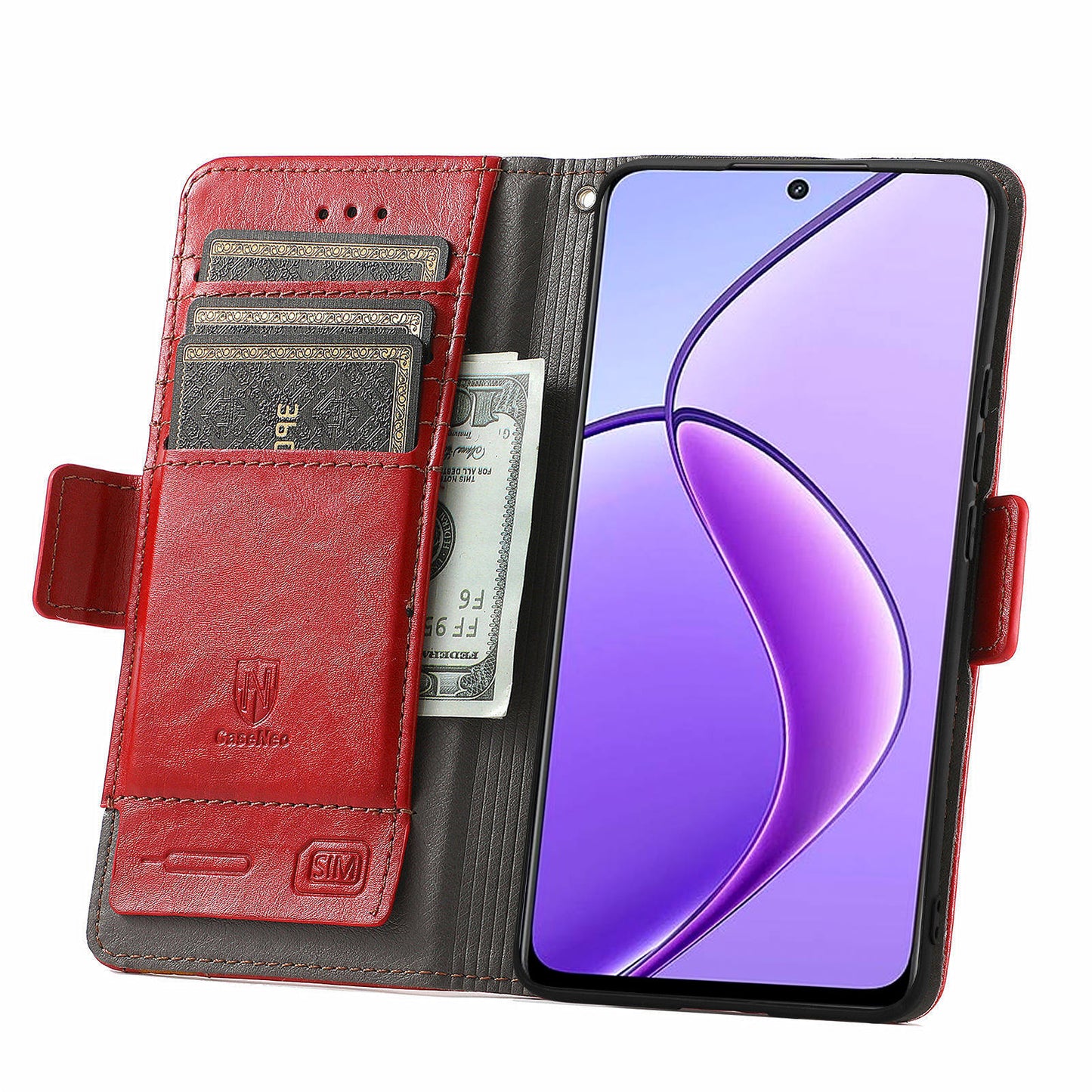CASENEO 002 Series For Realme 12 Wallet Case Splicing Leather Phone Cases Wholesale - Red
