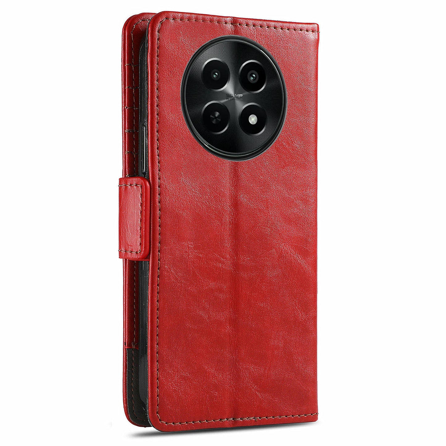 CASENEO 002 Series For Realme 12 Wallet Case Splicing Leather Phone Cases Wholesale - Red
