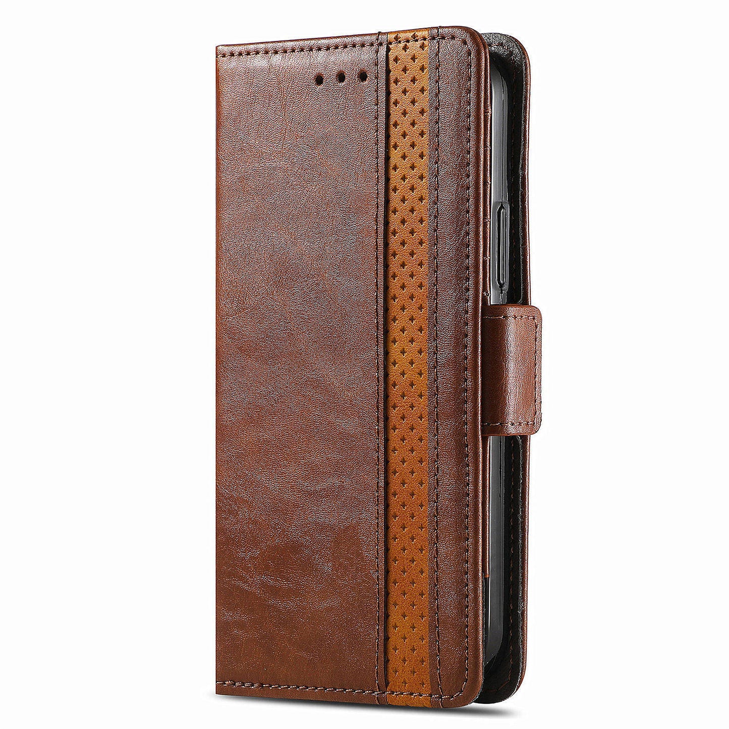 CASENEO 002 Series For Motorola Moto G34 5G Phone Cases Wholesale Splicing Leather Wallet Cover - Dark Brown