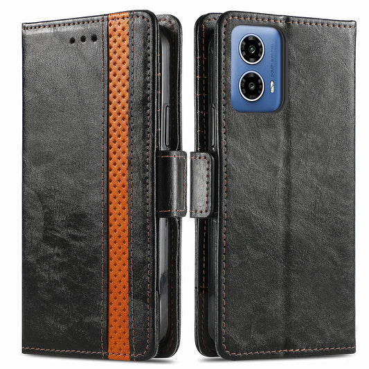CASENEO 002 Series For Motorola Moto G34 5G Phone Cases Wholesale Splicing Leather Wallet Cover - Black