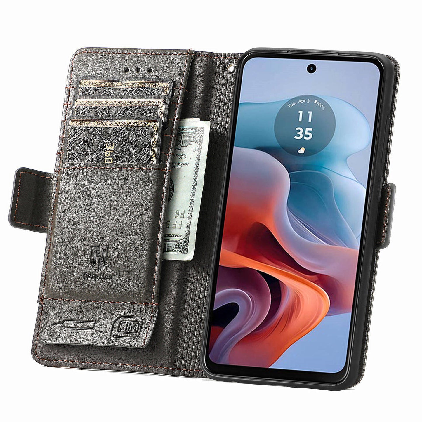 CASENEO 002 Series For Motorola Moto G34 5G Phone Cases Wholesale Splicing Leather Wallet Cover - Grey