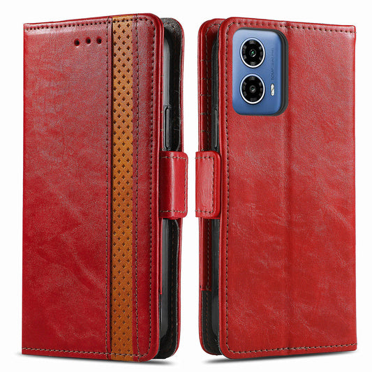 CASENEO 002 Series For Motorola Moto G34 5G Phone Cases Wholesale Splicing Leather Wallet Cover - Red