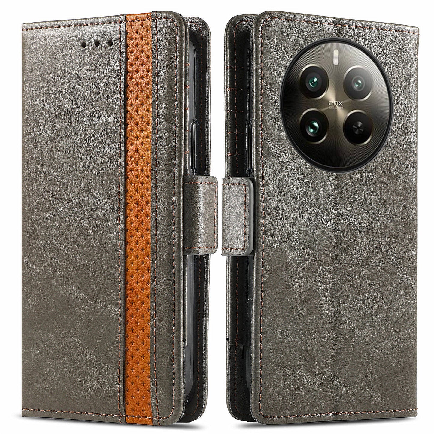 CASENEO 002 Series For Realme 12 Pro 5G / 12 Pro+ 5G Case Splicing Leather Wallet Phone Cover - Grey