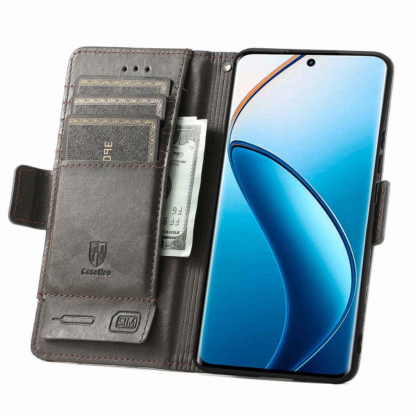 CASENEO 002 Series For Realme 12 Pro 5G / 12 Pro+ 5G Case Splicing Leather Wallet Phone Cover - Grey