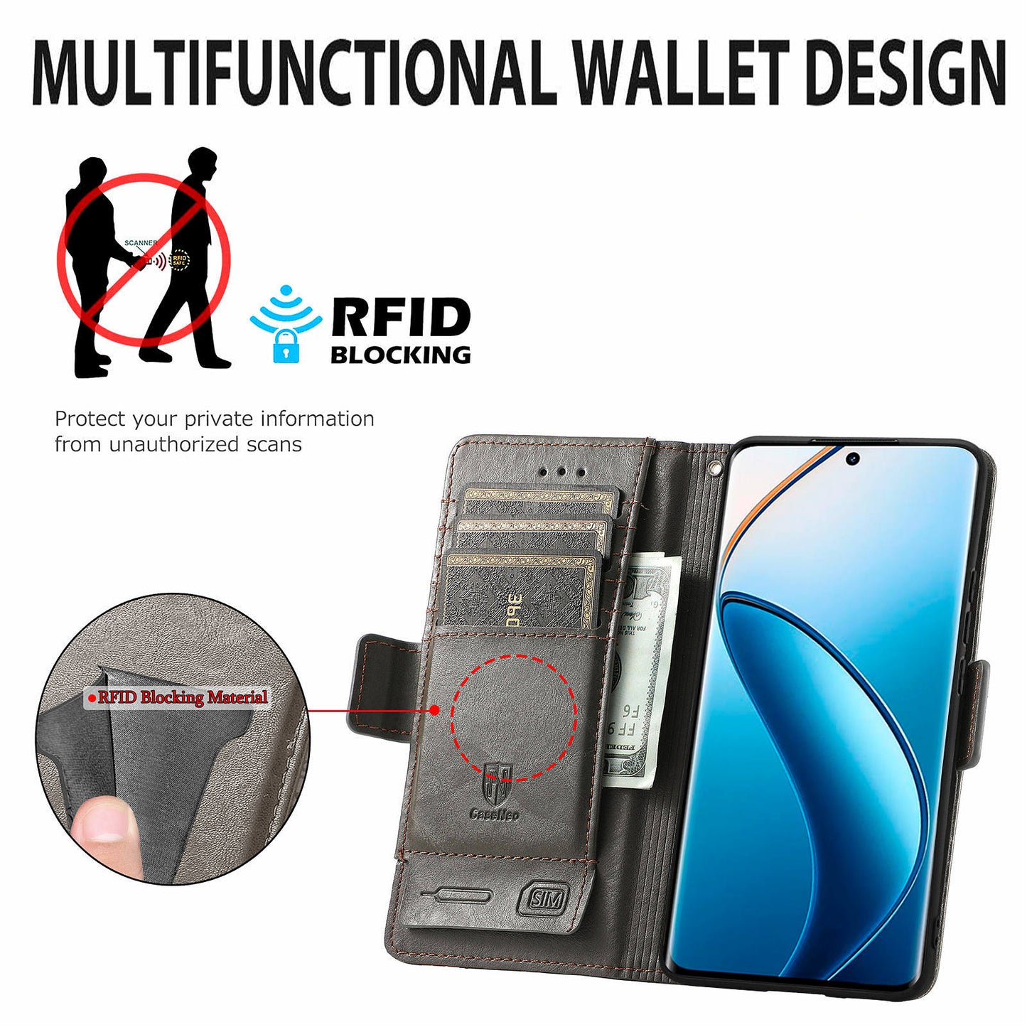 CASENEO 002 Series For Realme 12 Pro 5G / 12 Pro+ 5G Case Splicing Leather Wallet Phone Cover - Grey