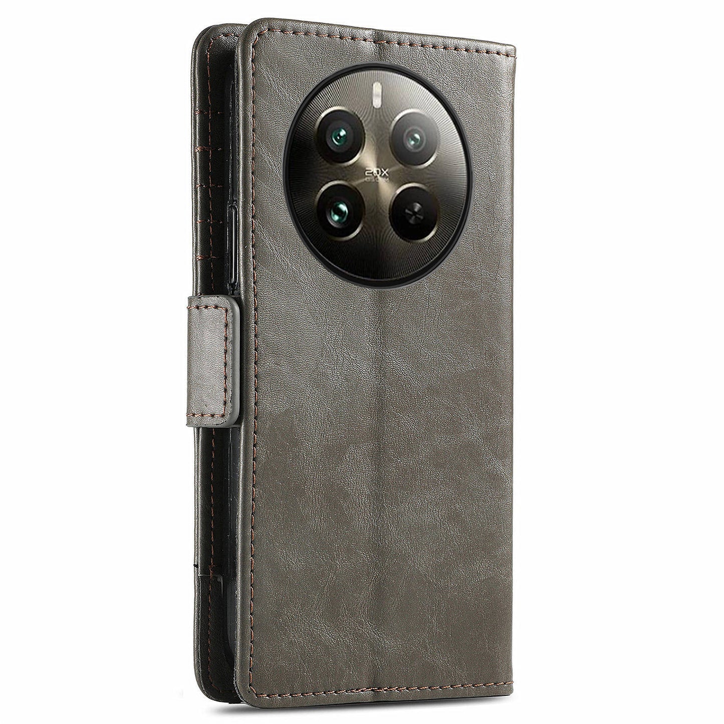 CASENEO 002 Series For Realme 12 Pro 5G / 12 Pro+ 5G Case Splicing Leather Wallet Phone Cover - Grey