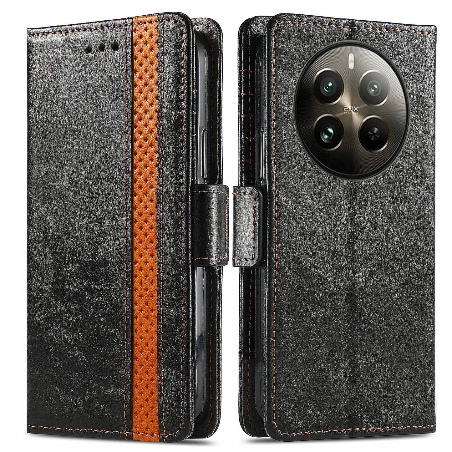 CASENEO 002 Series For Realme 12 Pro 5G / 12 Pro+ 5G Case Splicing Leather Wallet Phone Cover - Black