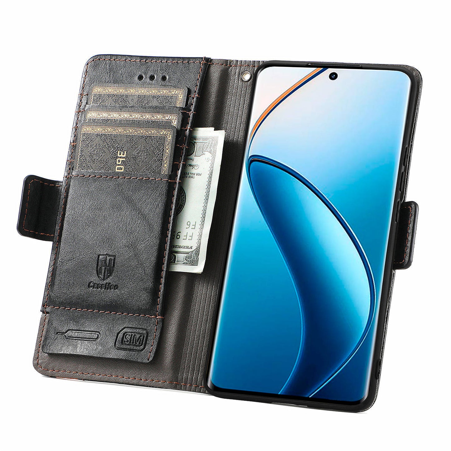 CASENEO 002 Series For Realme 12 Pro 5G / 12 Pro+ 5G Case Splicing Leather Wallet Phone Cover - Black