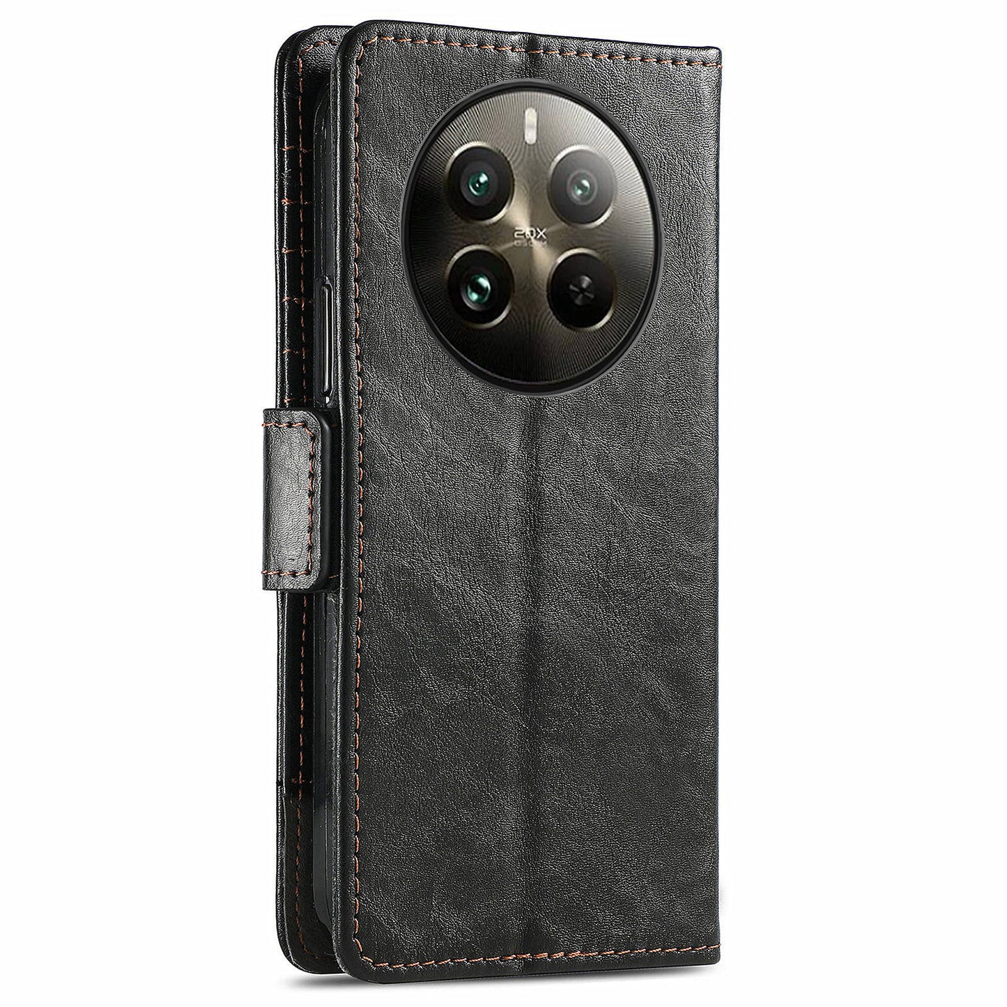 CASENEO 002 Series For Realme 12 Pro 5G / 12 Pro+ 5G Case Splicing Leather Wallet Phone Cover - Black