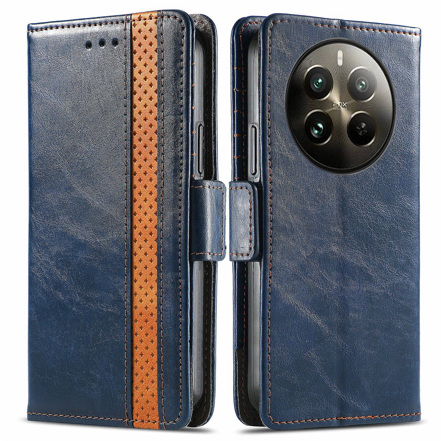 CASENEO 002 Series For Realme 12 Pro 5G / 12 Pro+ 5G Case Splicing Leather Wallet Phone Cover - Dark Blue