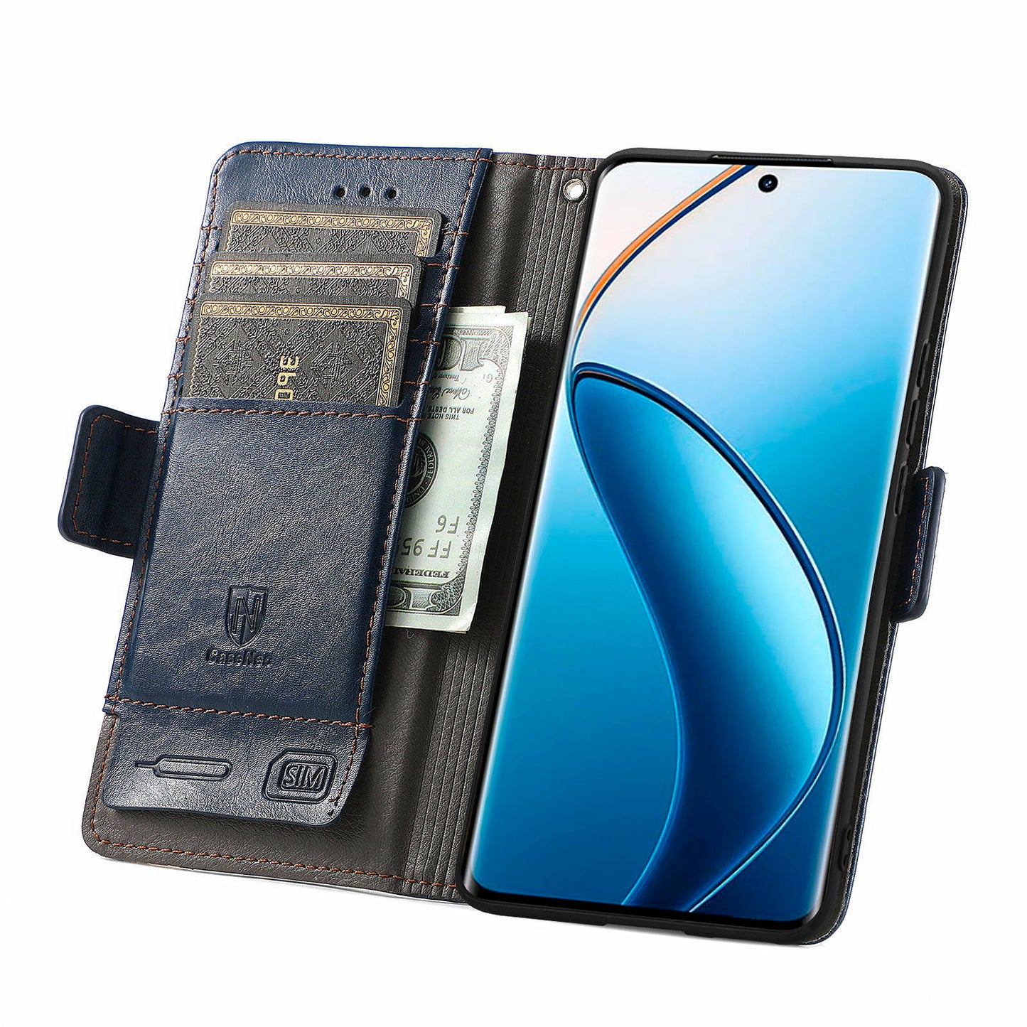 CASENEO 002 Series For Realme 12 Pro 5G / 12 Pro+ 5G Case Splicing Leather Wallet Phone Cover - Dark Blue