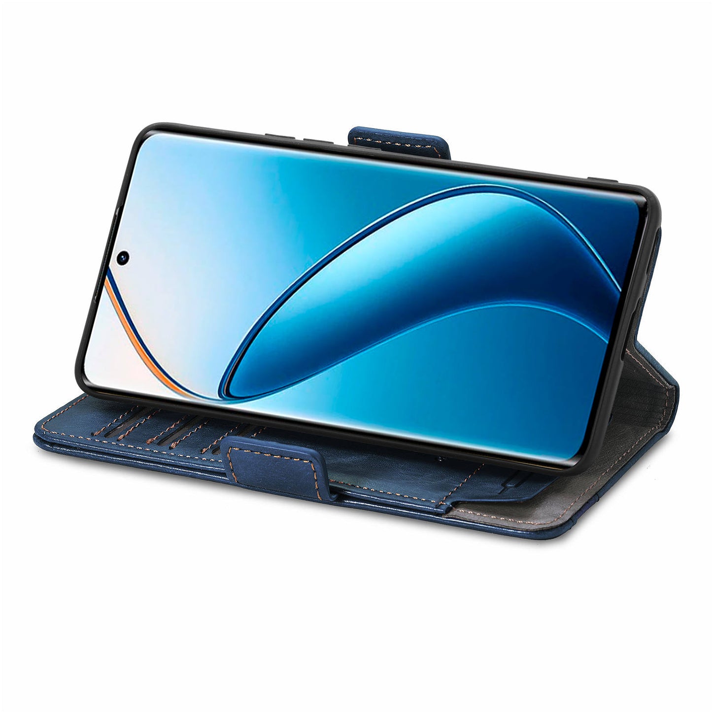 CASENEO 002 Series For Realme 12 Pro 5G / 12 Pro+ 5G Case Splicing Leather Wallet Phone Cover - Dark Blue
