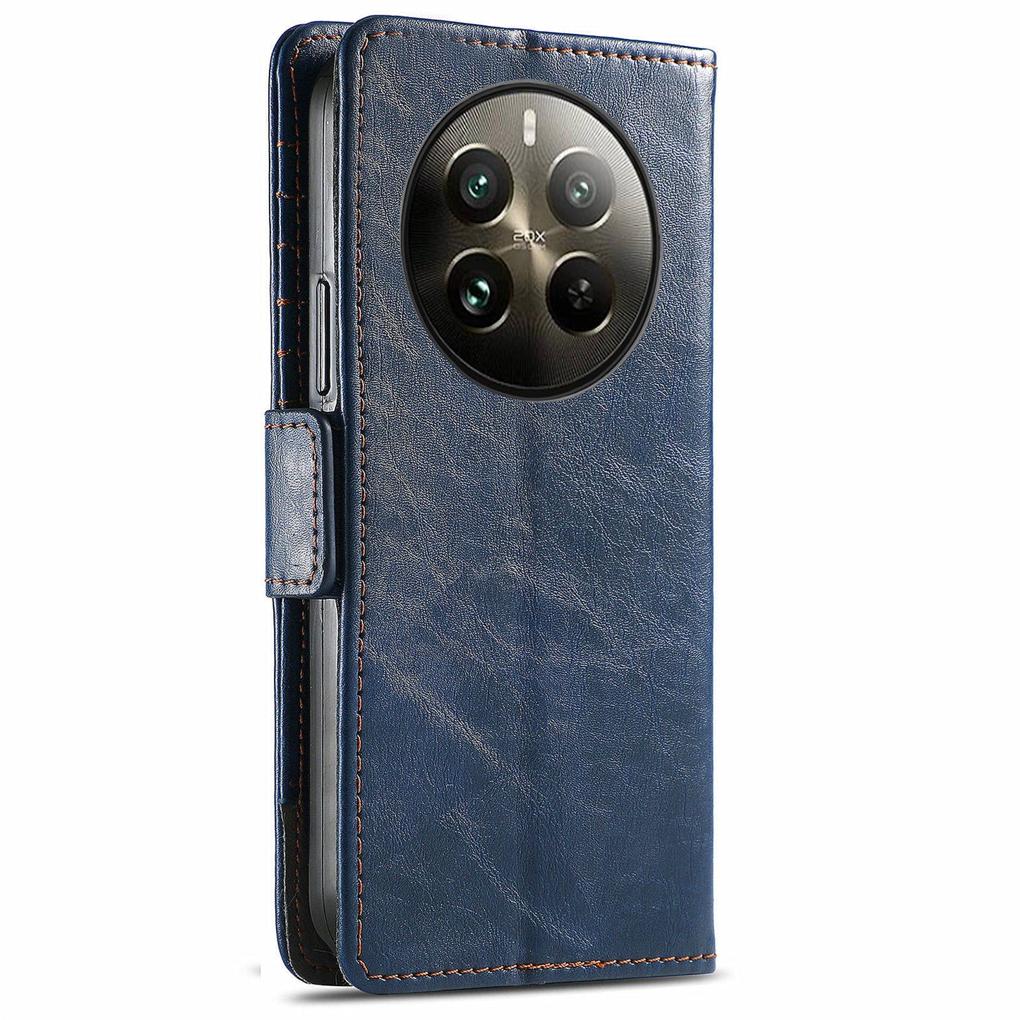 CASENEO 002 Series For Realme 12 Pro 5G / 12 Pro+ 5G Case Splicing Leather Wallet Phone Cover - Dark Blue