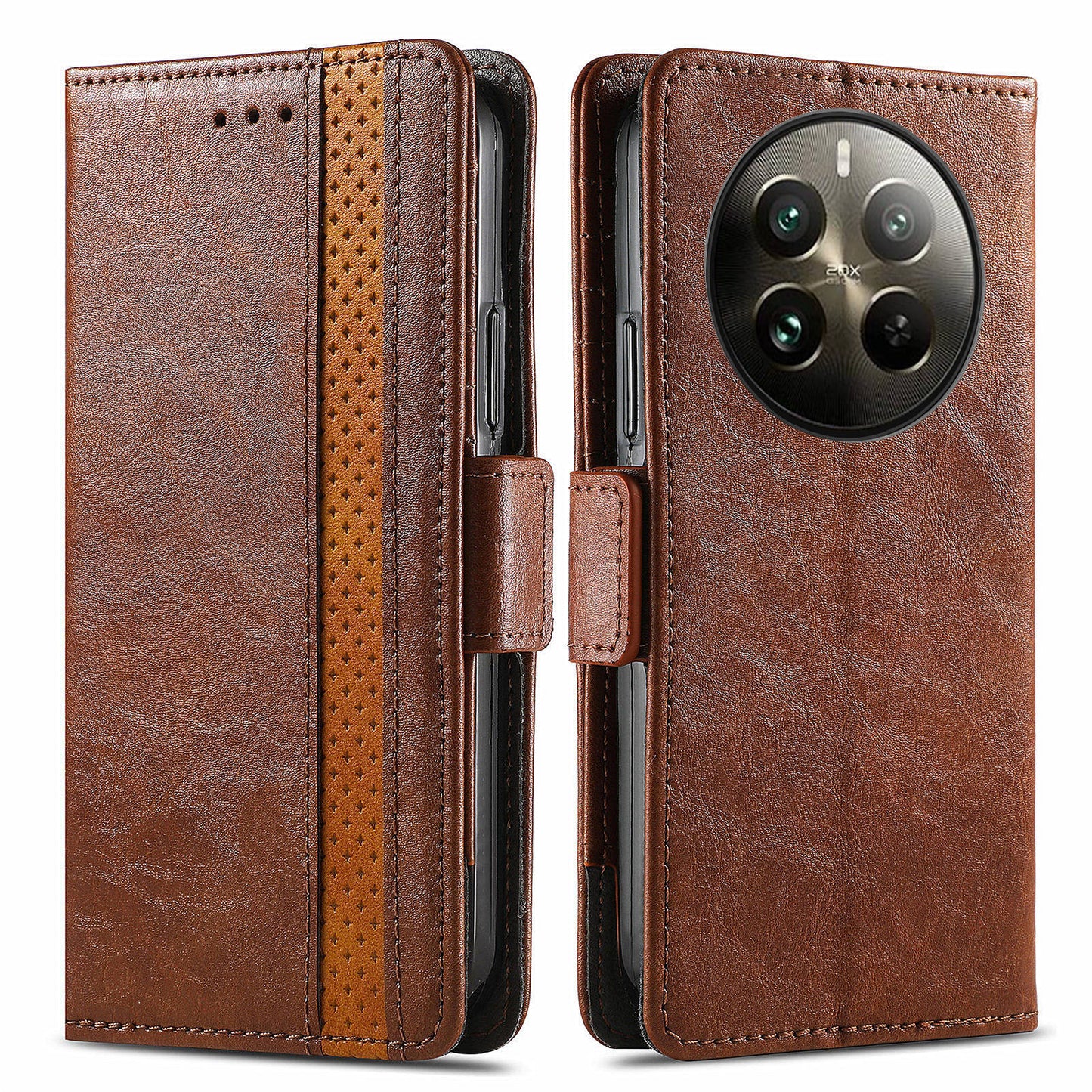 CASENEO 002 Series For Realme 12 Pro 5G / 12 Pro+ 5G Case Splicing Leather Wallet Phone Cover - Dark Brown