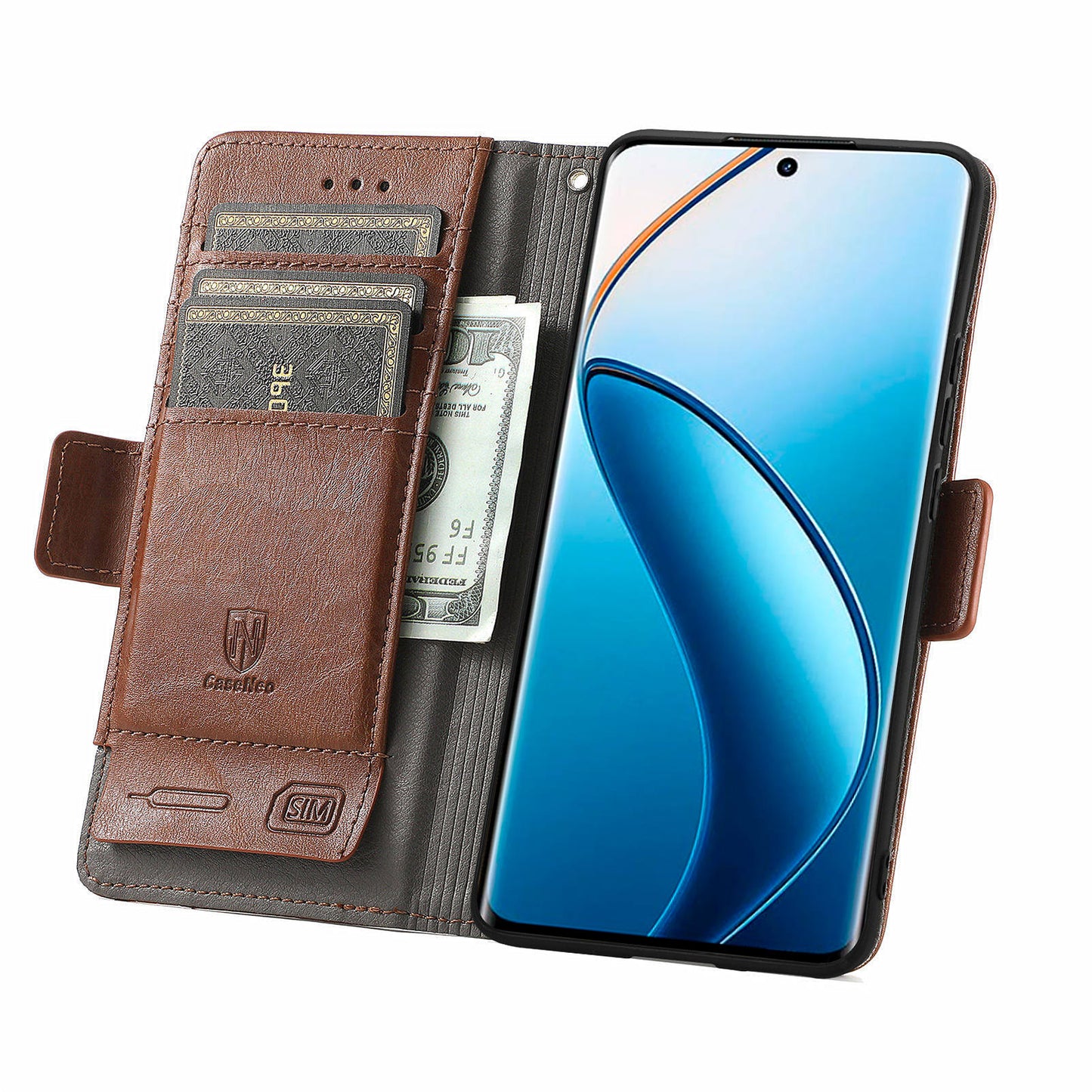 CASENEO 002 Series For Realme 12 Pro 5G / 12 Pro+ 5G Case Splicing Leather Wallet Phone Cover - Dark Brown