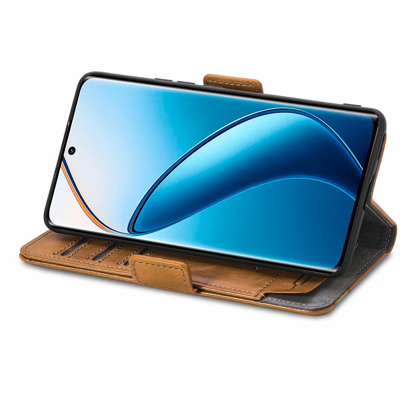 CASENEO 002 Series For Realme 12 Pro 5G / 12 Pro+ 5G Case Splicing Leather Wallet Phone Cover - Light Brown