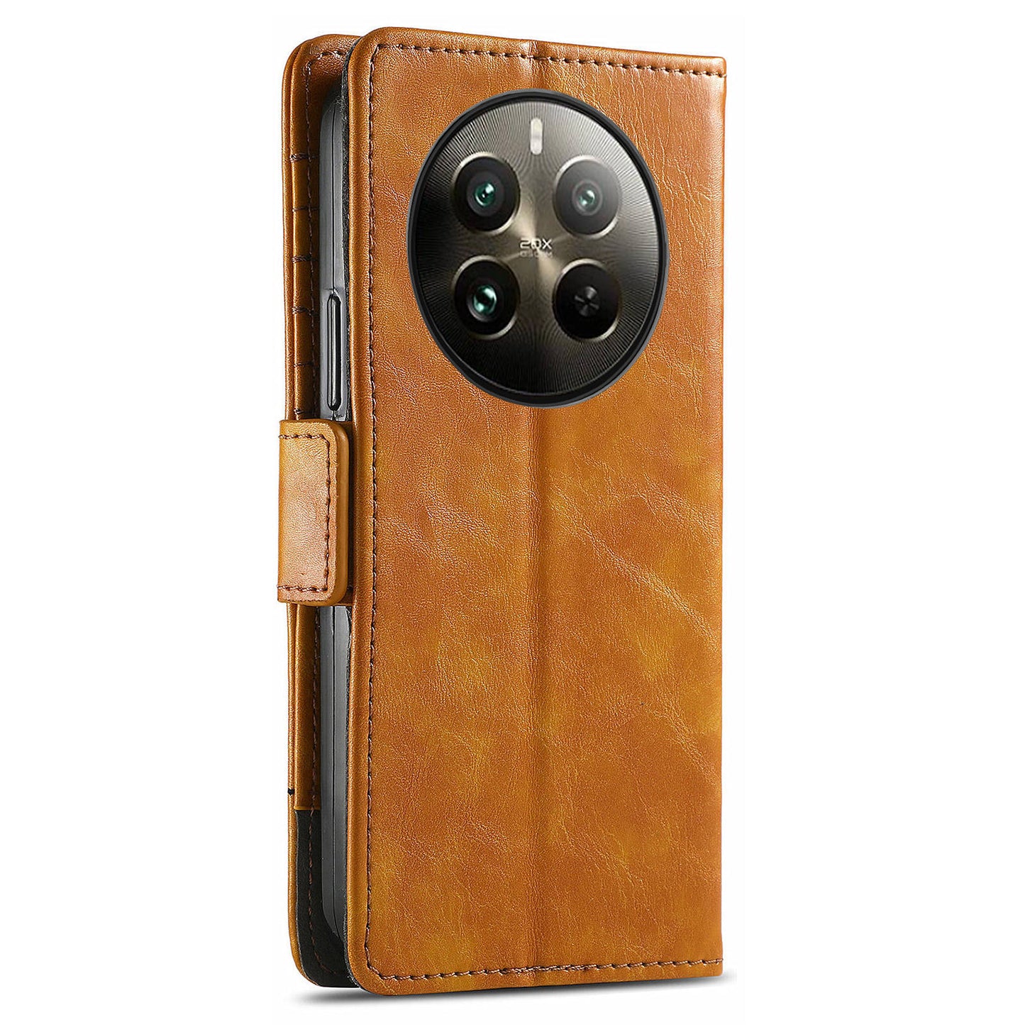CASENEO 002 Series For Realme 12 Pro 5G / 12 Pro+ 5G Case Splicing Leather Wallet Phone Cover - Light Brown
