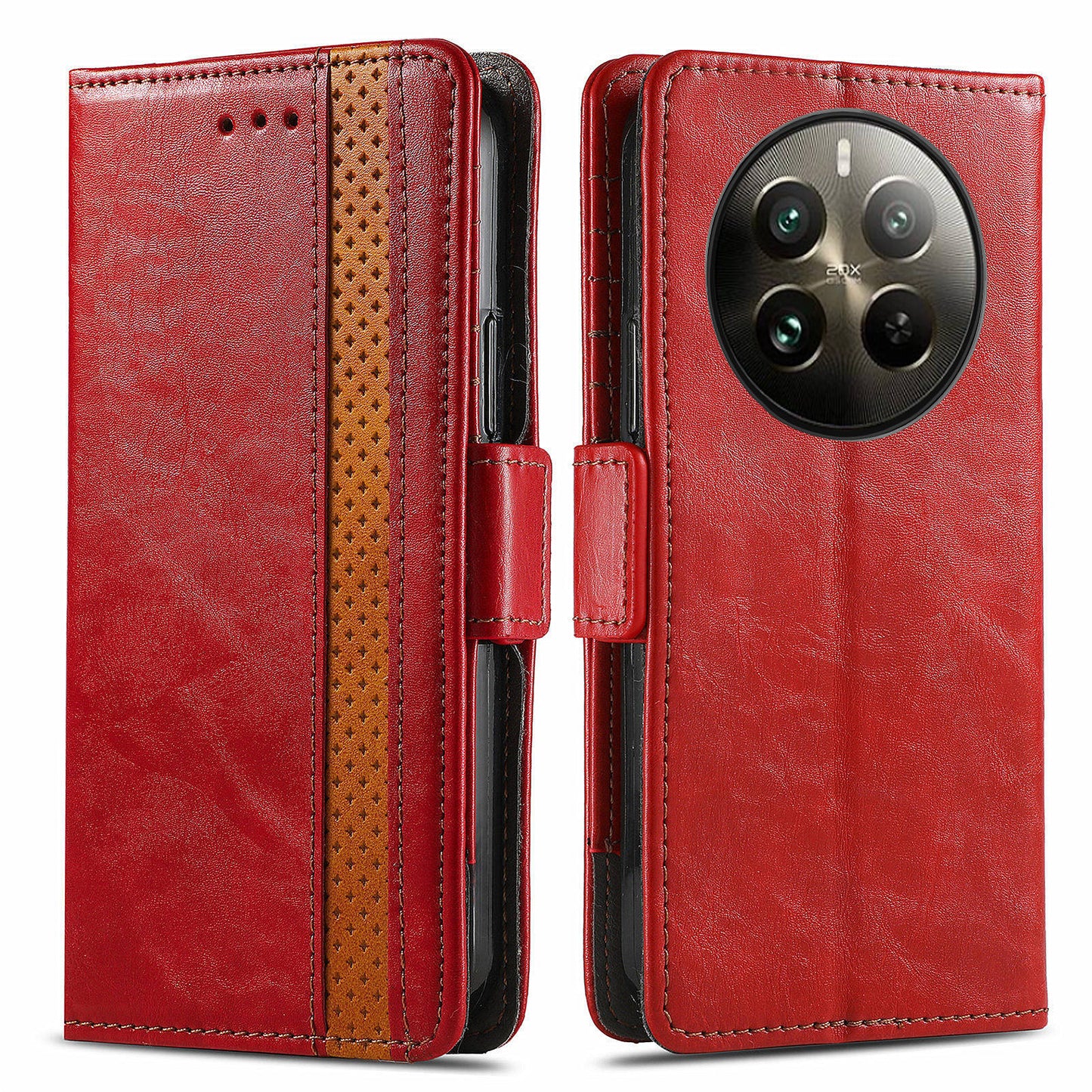 CASENEO 002 Series For Realme 12 Pro 5G / 12 Pro+ 5G Case Splicing Leather Wallet Phone Cover - Red