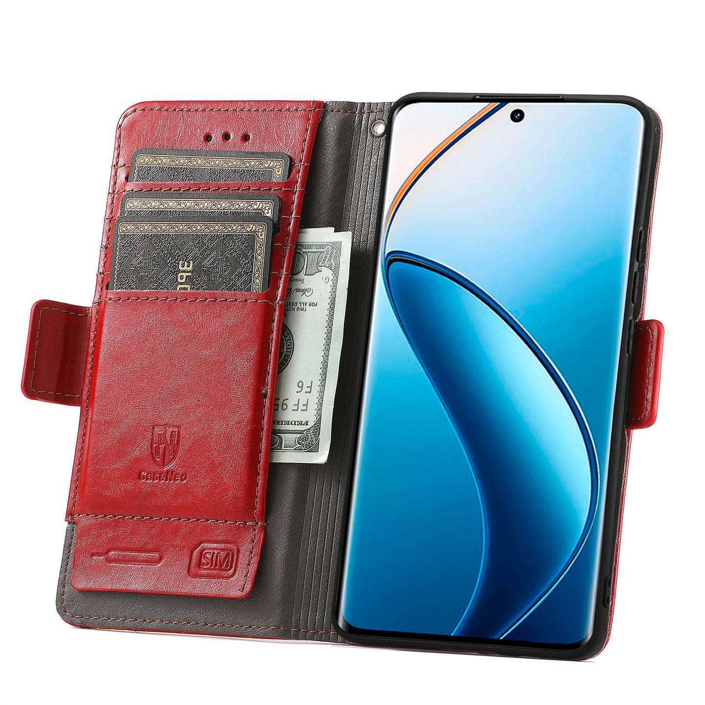 CASENEO 002 Series For Realme 12 Pro 5G / 12 Pro+ 5G Case Splicing Leather Wallet Phone Cover - Red