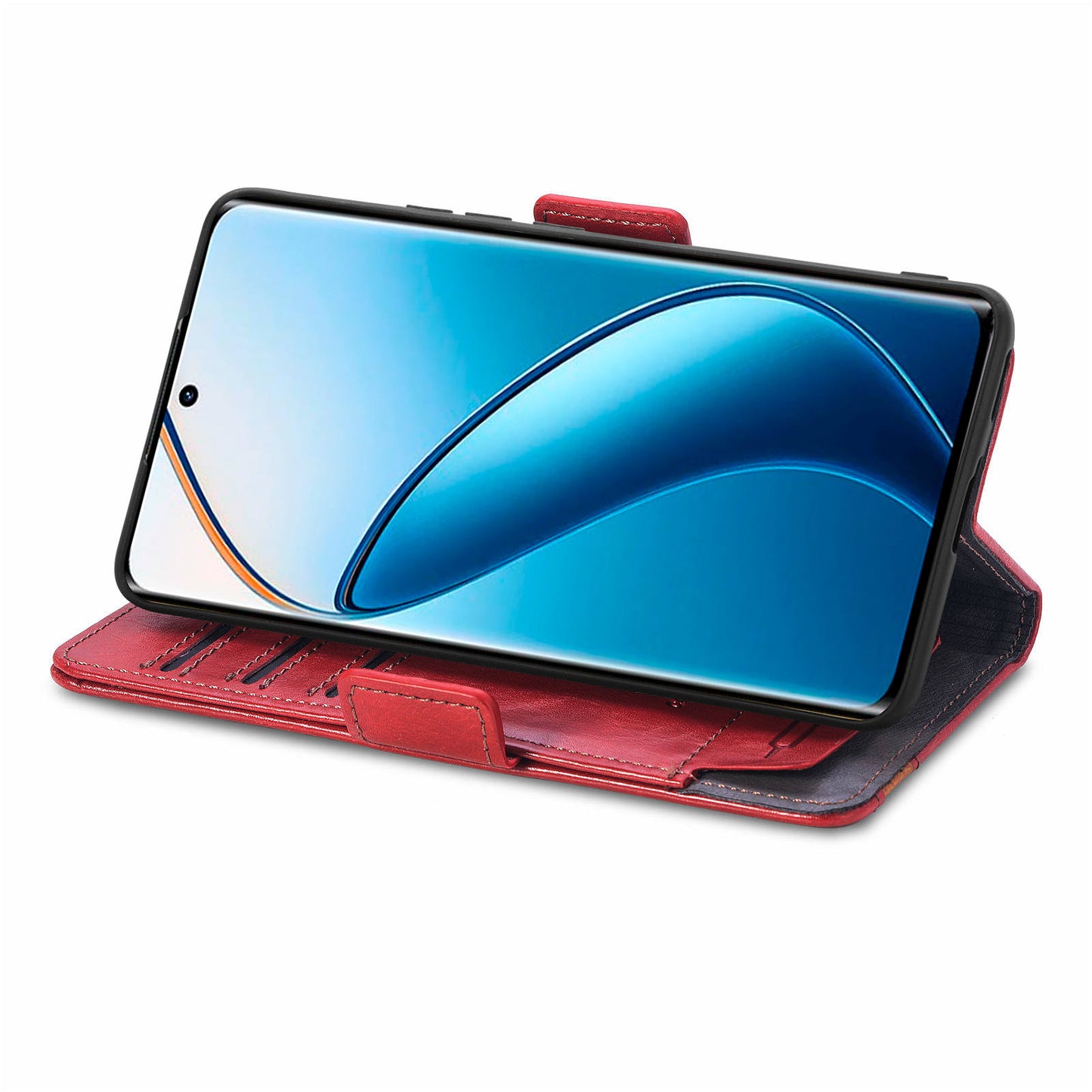 CASENEO 002 Series For Realme 12 Pro 5G / 12 Pro+ 5G Case Splicing Leather Wallet Phone Cover - Red