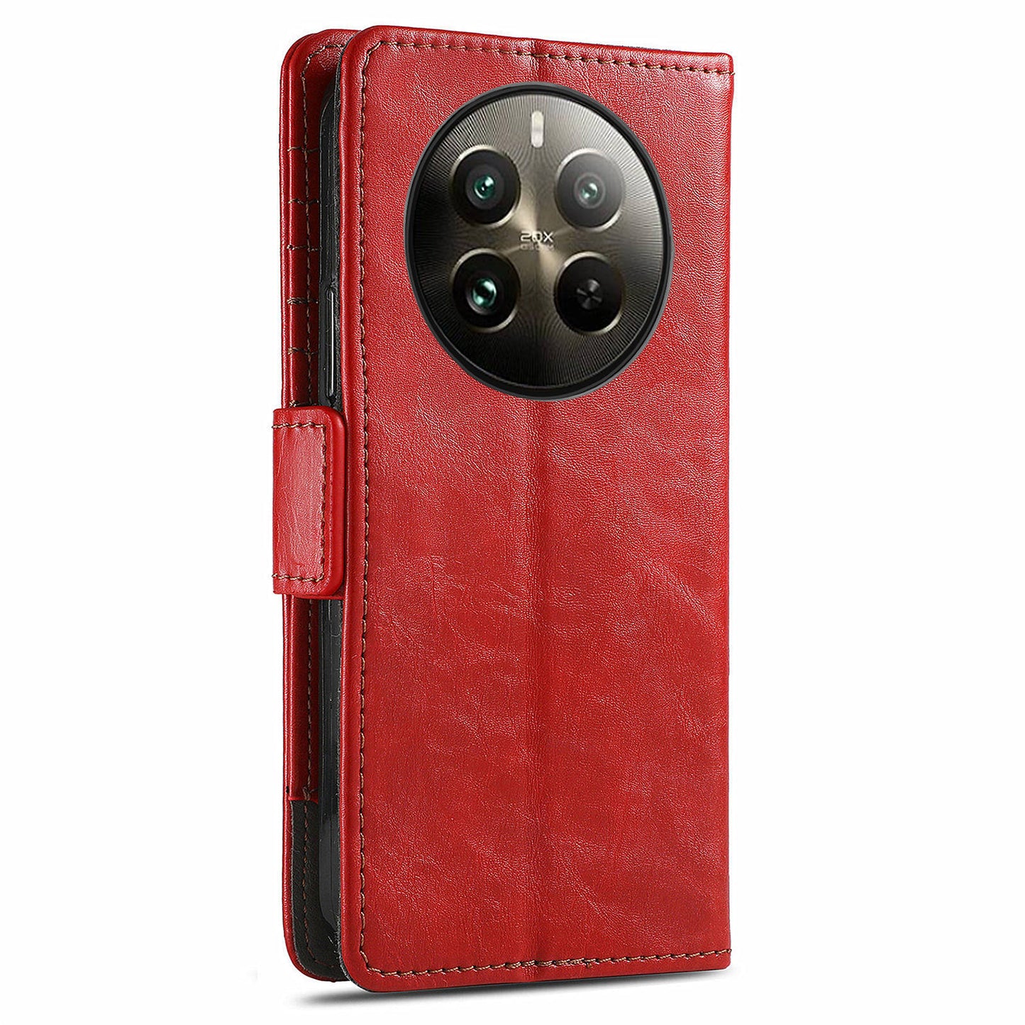 CASENEO 002 Series For Realme 12 Pro 5G / 12 Pro+ 5G Case Splicing Leather Wallet Phone Cover - Red