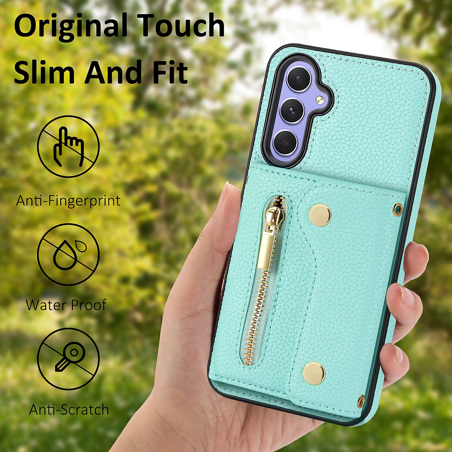 DF-09 Wallet Case for Samsung Galaxy A35 5G Scratch Resistant Crossbody Card Holder Cover - Mint Green