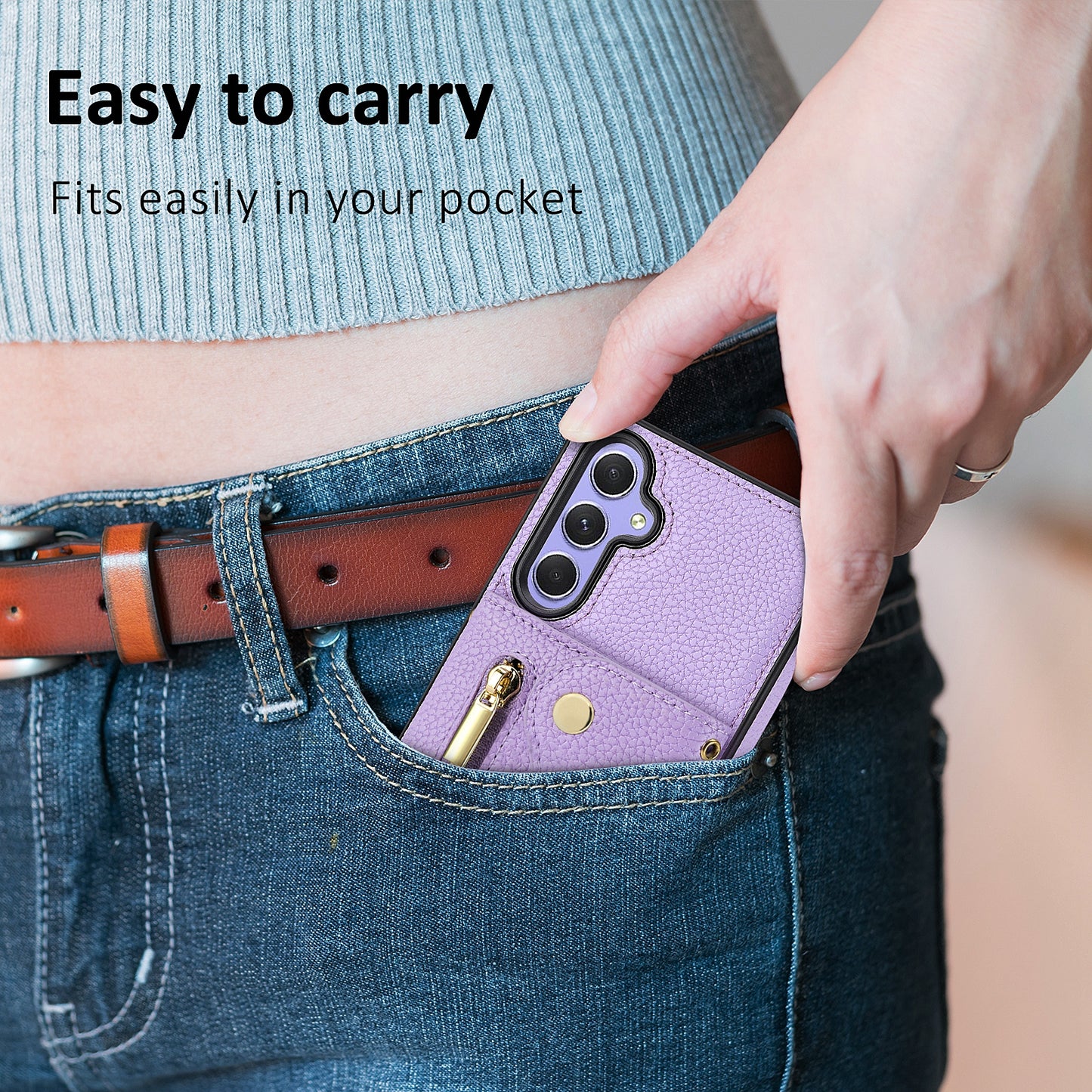 DF-09 Wallet Case for Samsung Galaxy A35 5G Scratch Resistant Crossbody Card Holder Cover - Purple