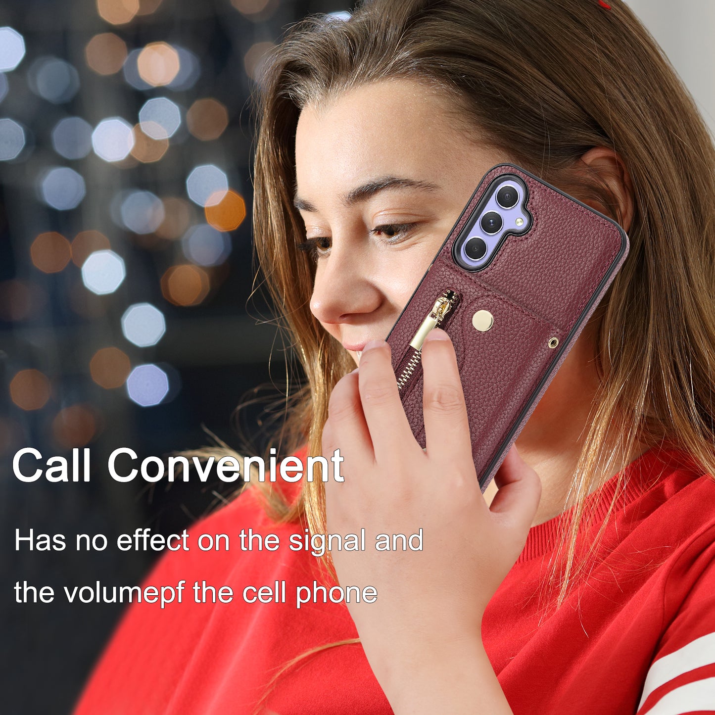 DF-09 Wallet Case for Samsung Galaxy A35 5G Scratch Resistant Crossbody Card Holder Cover - Wine Red
