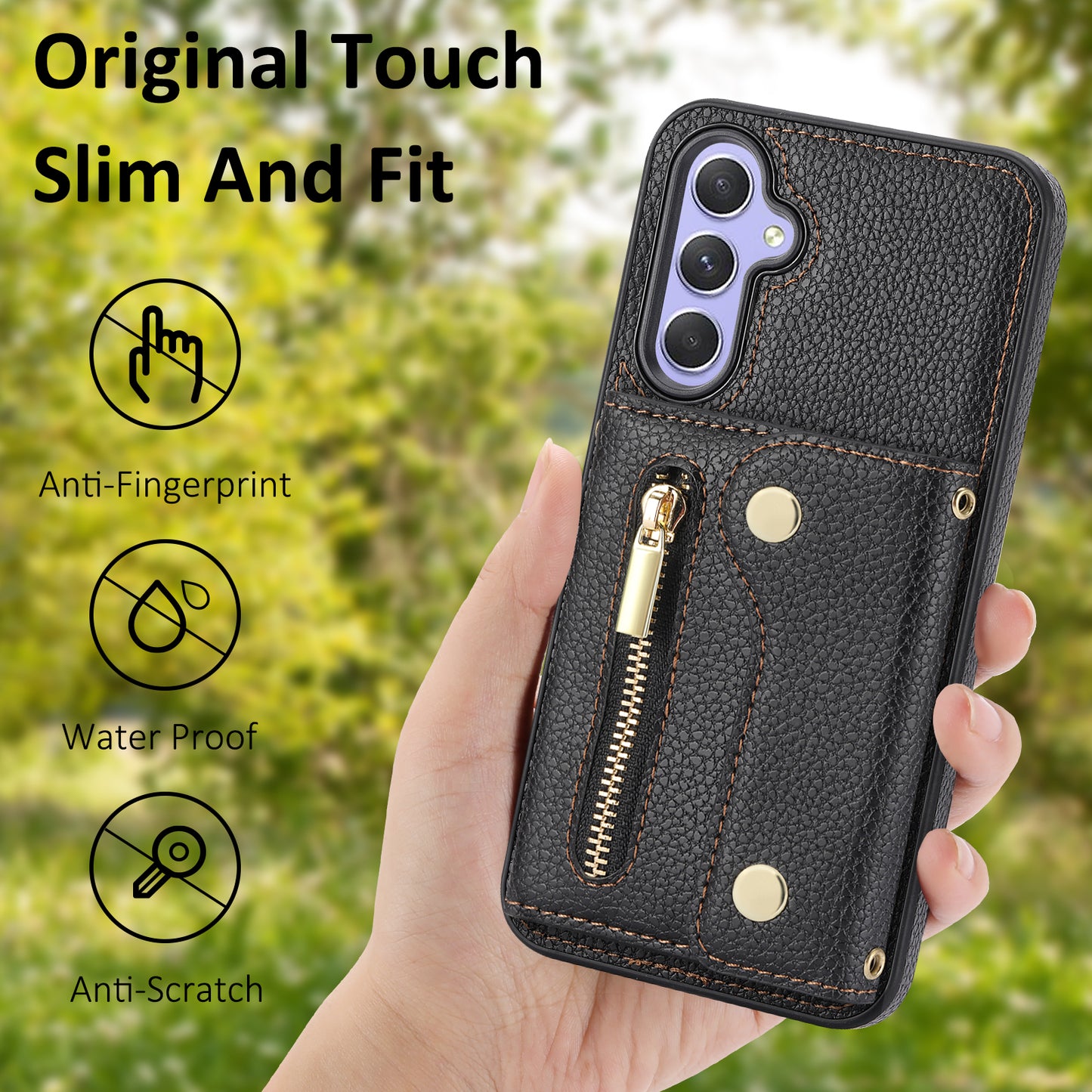 DF-09 Wallet Case for Samsung Galaxy A35 5G Scratch Resistant Crossbody Card Holder Cover - Black