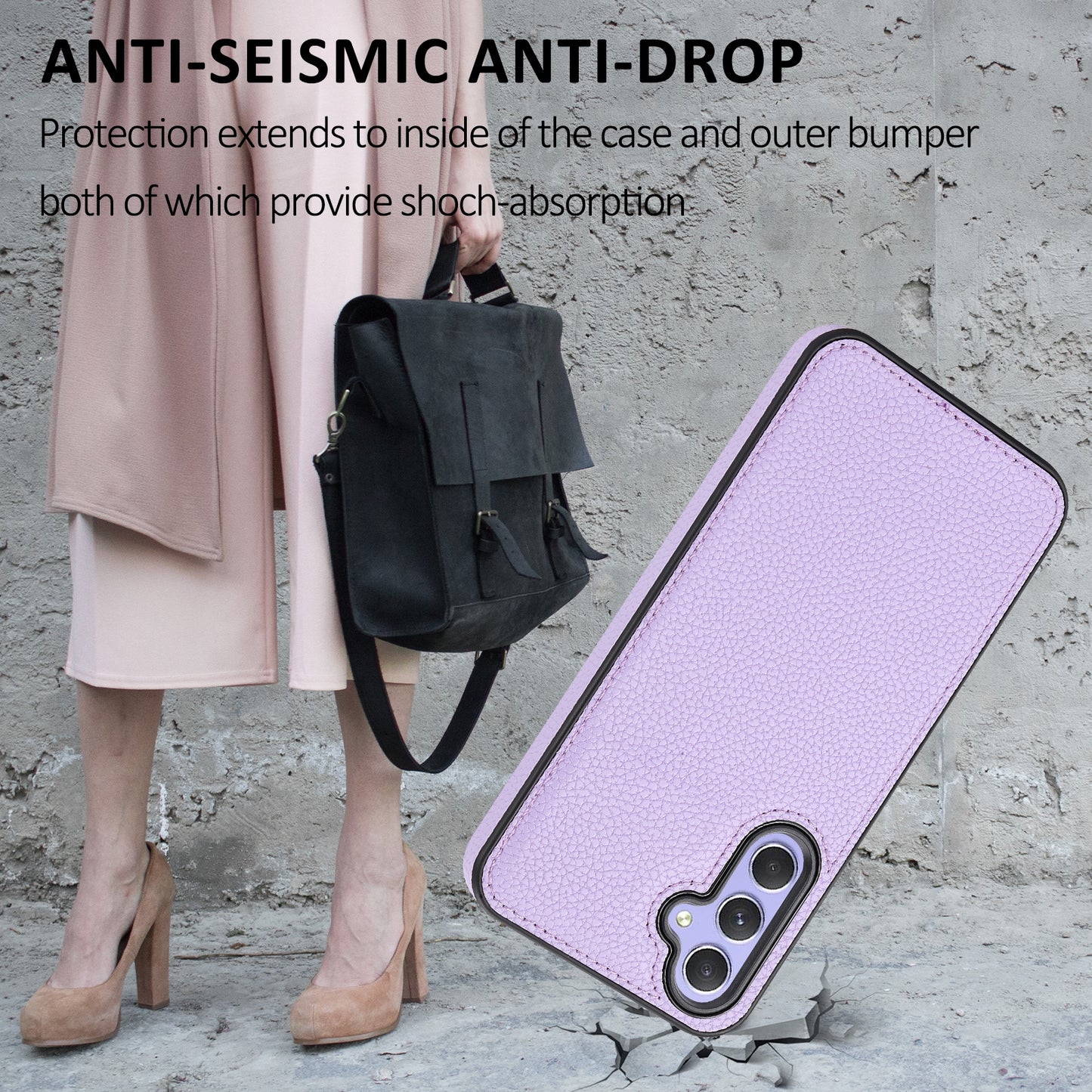 For Samsung Galaxy A35 5G Lychee Texture Phone Case Leather+TPU Anti-drop Cover - Purple