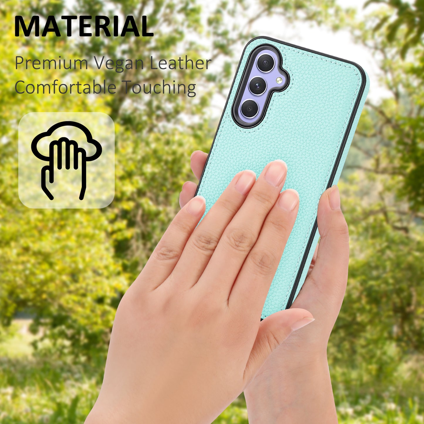 For Samsung Galaxy A35 5G Lychee Texture Phone Case Leather+TPU Anti-drop Cover - Mint Green