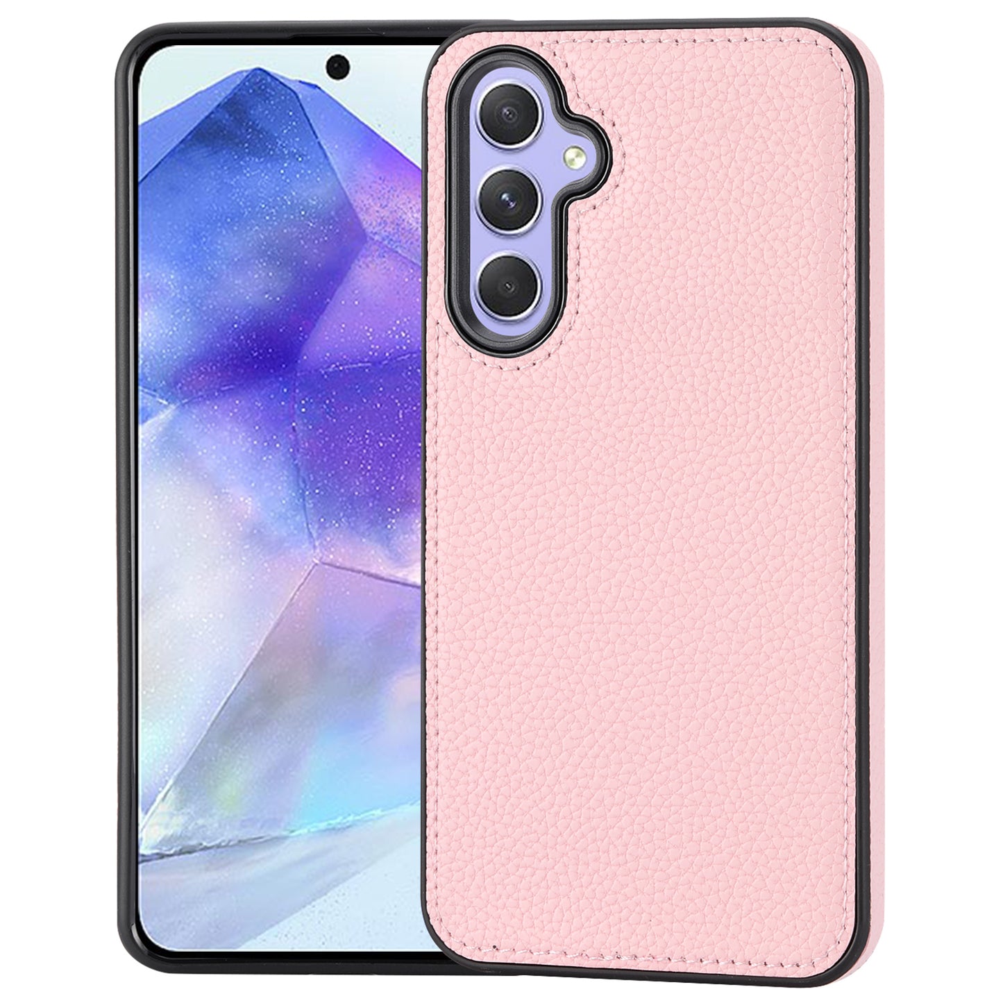 For Samsung Galaxy A55 5G Lychee Texture Phone Case Shockproof Leather+TPU Cover - Pink