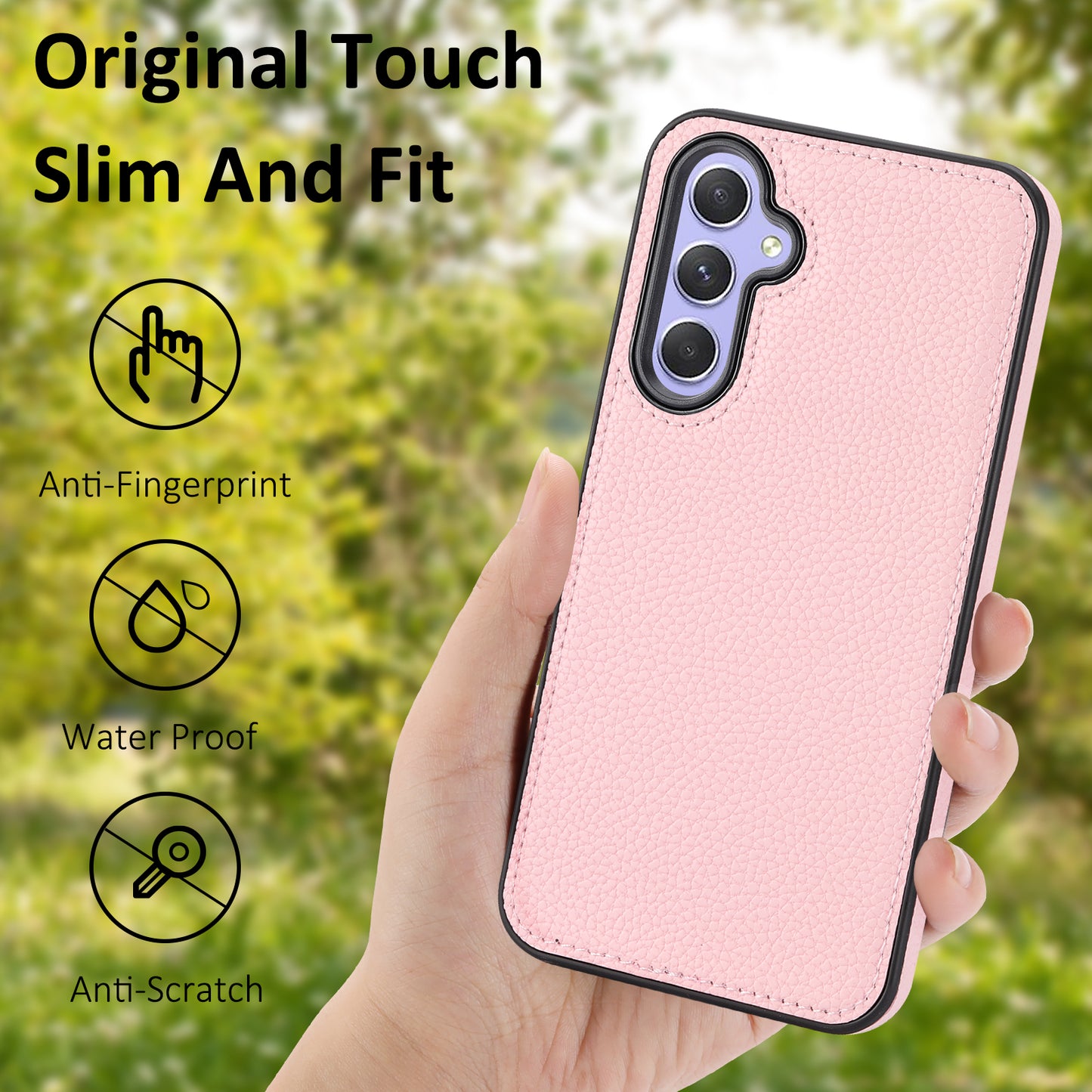 For Samsung Galaxy A55 5G Lychee Texture Phone Case Shockproof Leather+TPU Cover - Pink