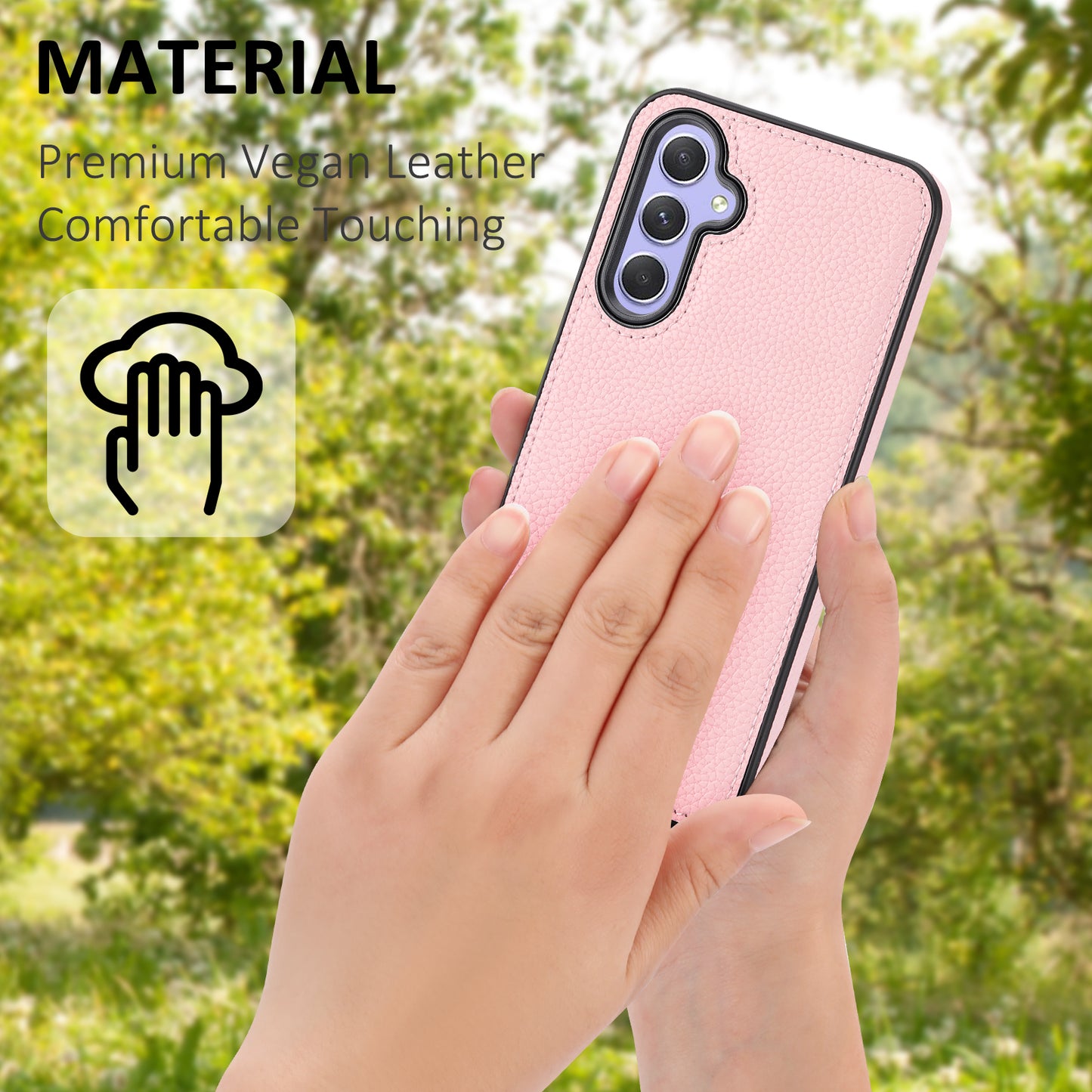 For Samsung Galaxy A55 5G Lychee Texture Phone Case Shockproof Leather+TPU Cover - Pink