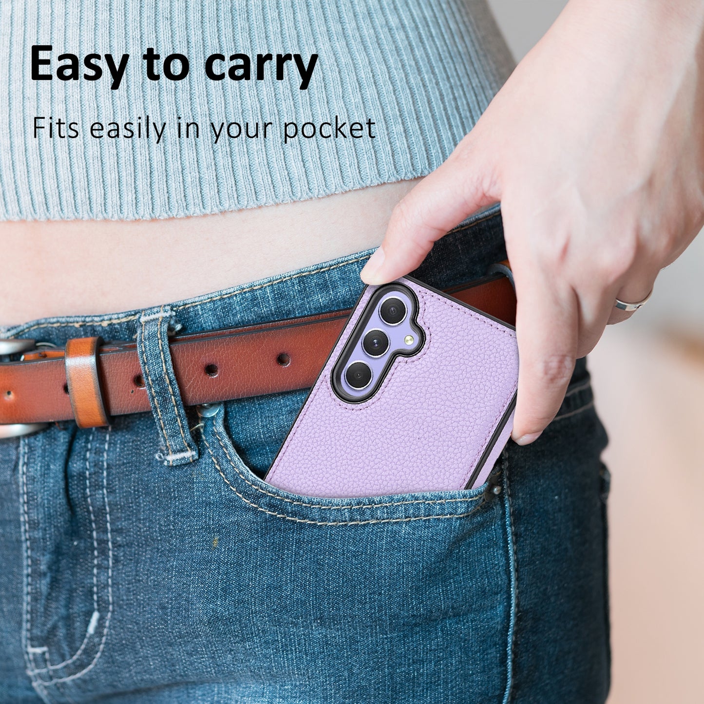 For Samsung Galaxy A55 5G Lychee Texture Phone Case Shockproof Leather+TPU Cover - Purple