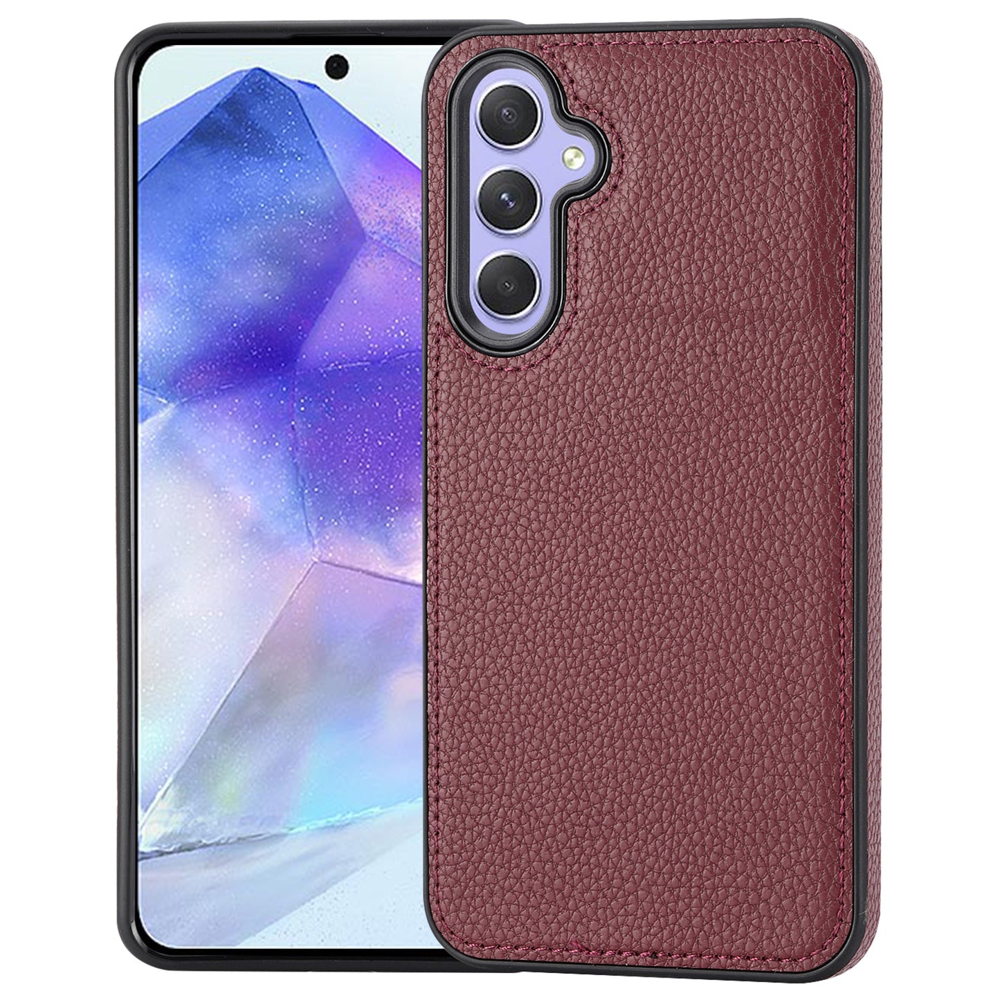 For Samsung Galaxy A55 5G Lychee Texture Phone Case Shockproof Leather+TPU Cover - Wine Red