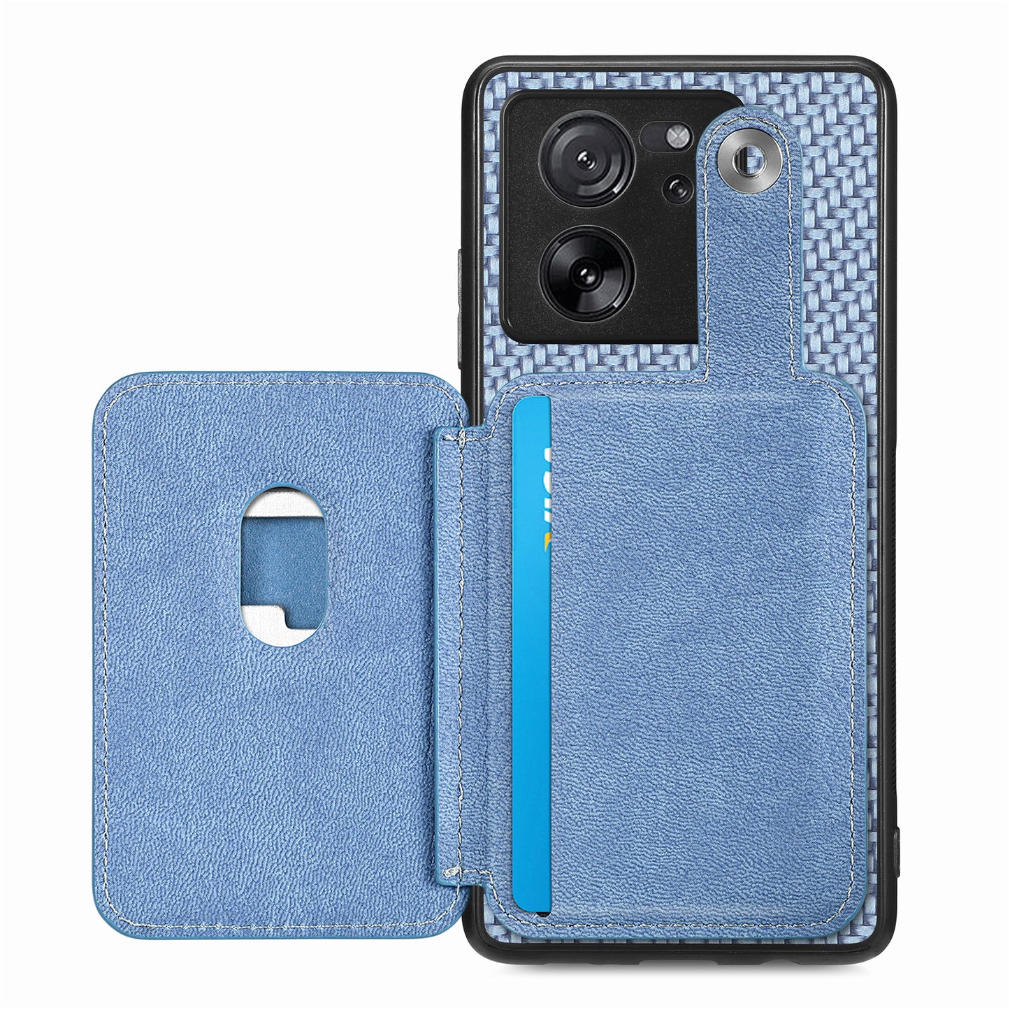 Style B C1-06 For Xiaomi 13T /  13T Pro / Redmi K60 Ultra Case PU+TPU Carbon Fiber Texture Card Holder Phone Cover - Blue