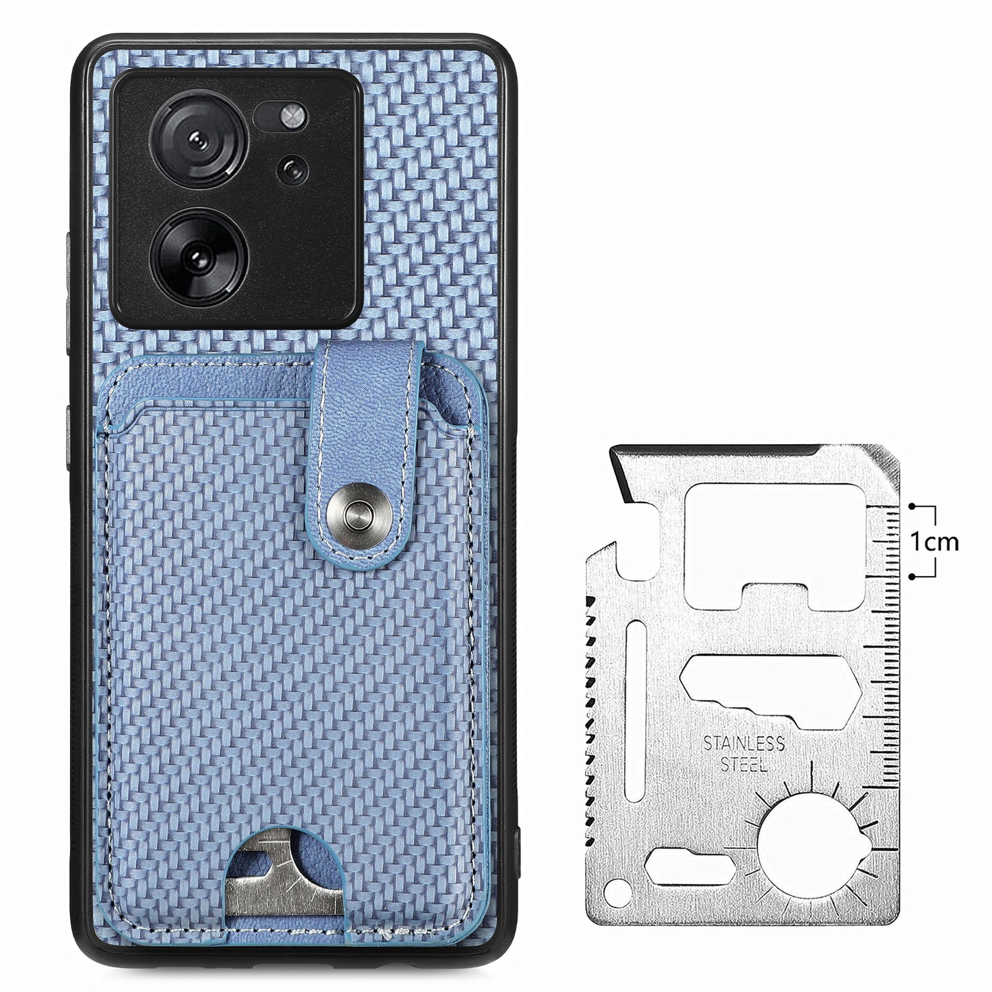 Style B C1-06 For Xiaomi 13T /  13T Pro / Redmi K60 Ultra Case PU+TPU Carbon Fiber Texture Card Holder Phone Cover - Blue