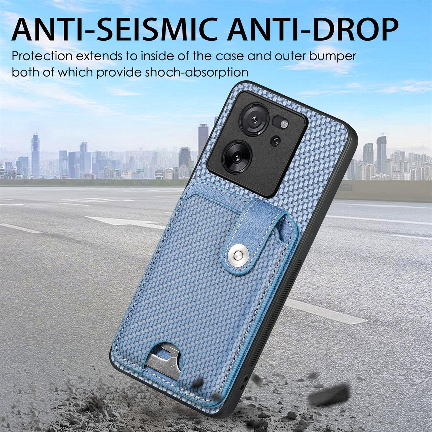 Style B C1-06 For Xiaomi 13T /  13T Pro / Redmi K60 Ultra Case PU+TPU Carbon Fiber Texture Card Holder Phone Cover - Brown