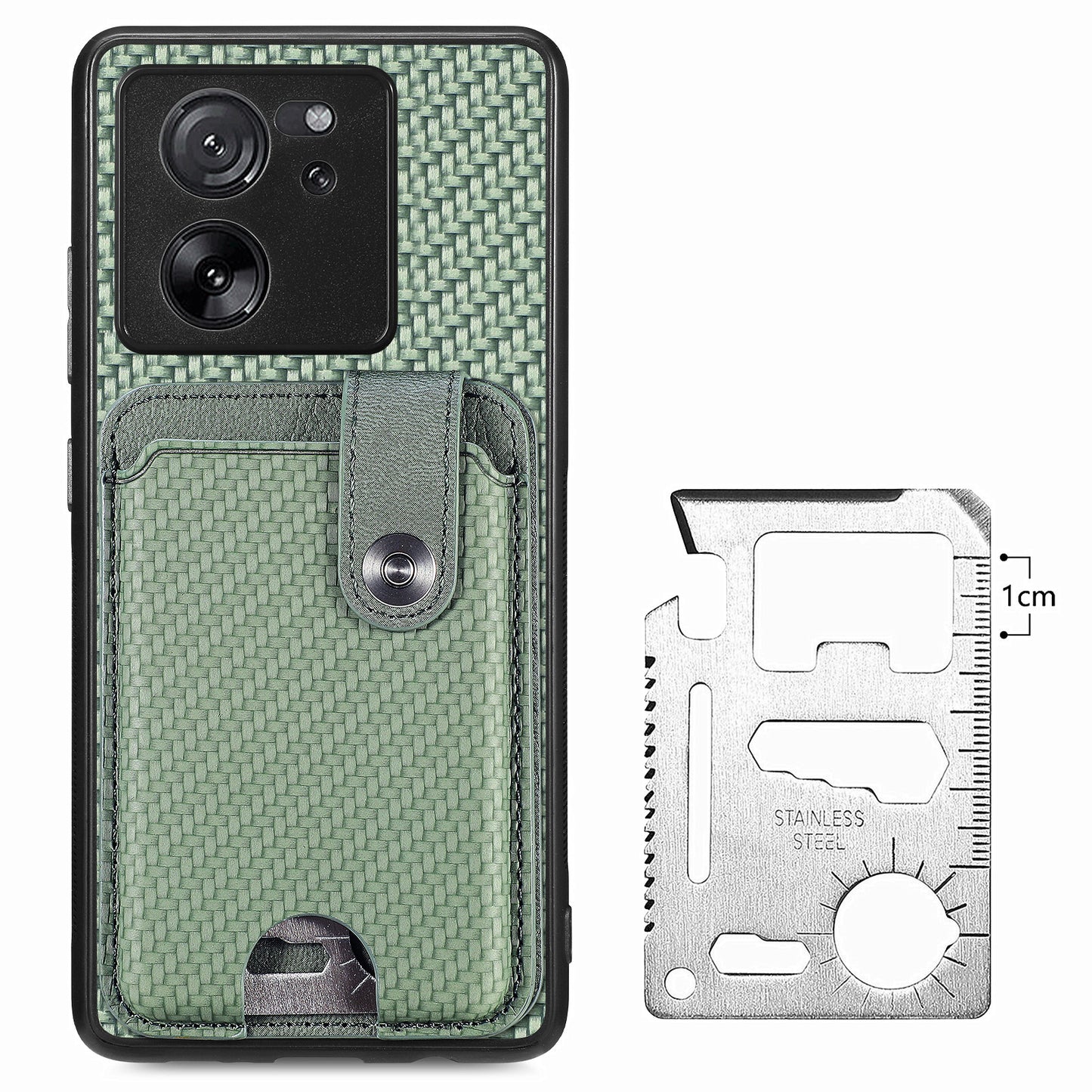 Style B C1-06 For Xiaomi 13T /  13T Pro / Redmi K60 Ultra Case PU+TPU Carbon Fiber Texture Card Holder Phone Cover - Green