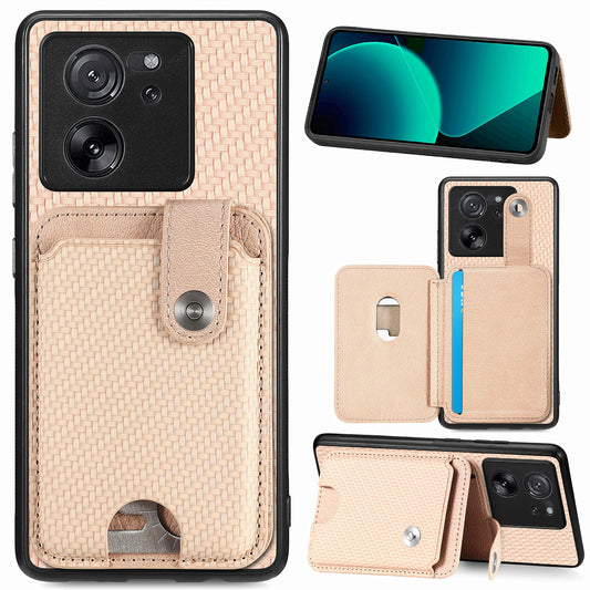 Style B C1-06 For Xiaomi 13T /  13T Pro / Redmi K60 Ultra Case PU+TPU Carbon Fiber Texture Card Holder Phone Cover - Khaki