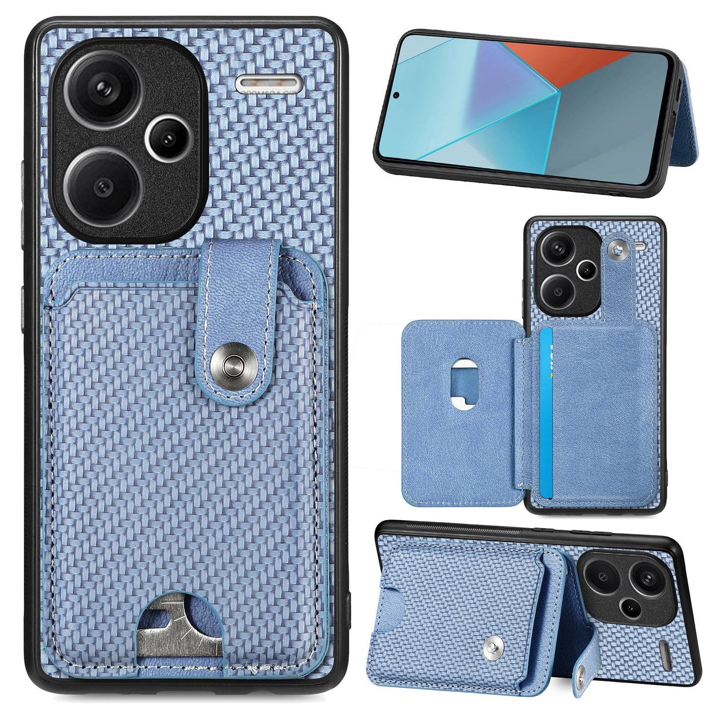 C1-06 For Xiaomi Redmi Note 13 Pro+ 5G Case Carbon Fiber Texture Phone Back Cover with Card Knife Tool - Blue