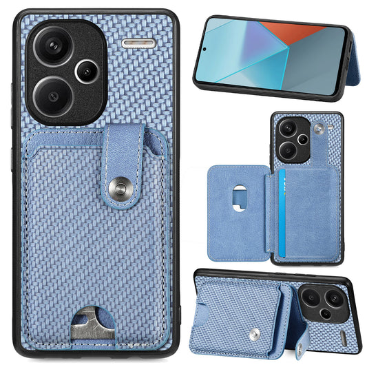 C1-06 For Xiaomi Redmi Note 13 Pro+ 5G Case Carbon Fiber Texture Phone Back Cover with Card Knife Tool - Blue