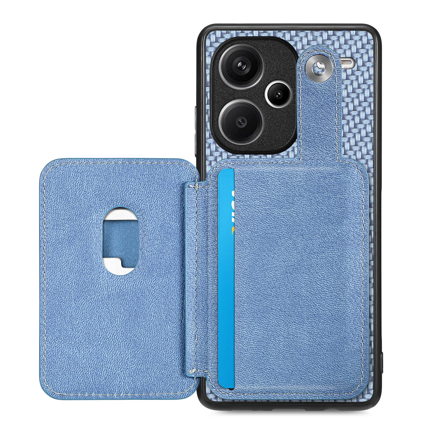 C1-06 For Xiaomi Redmi Note 13 Pro+ 5G Case Carbon Fiber Texture Phone Back Cover with Card Knife Tool - Blue