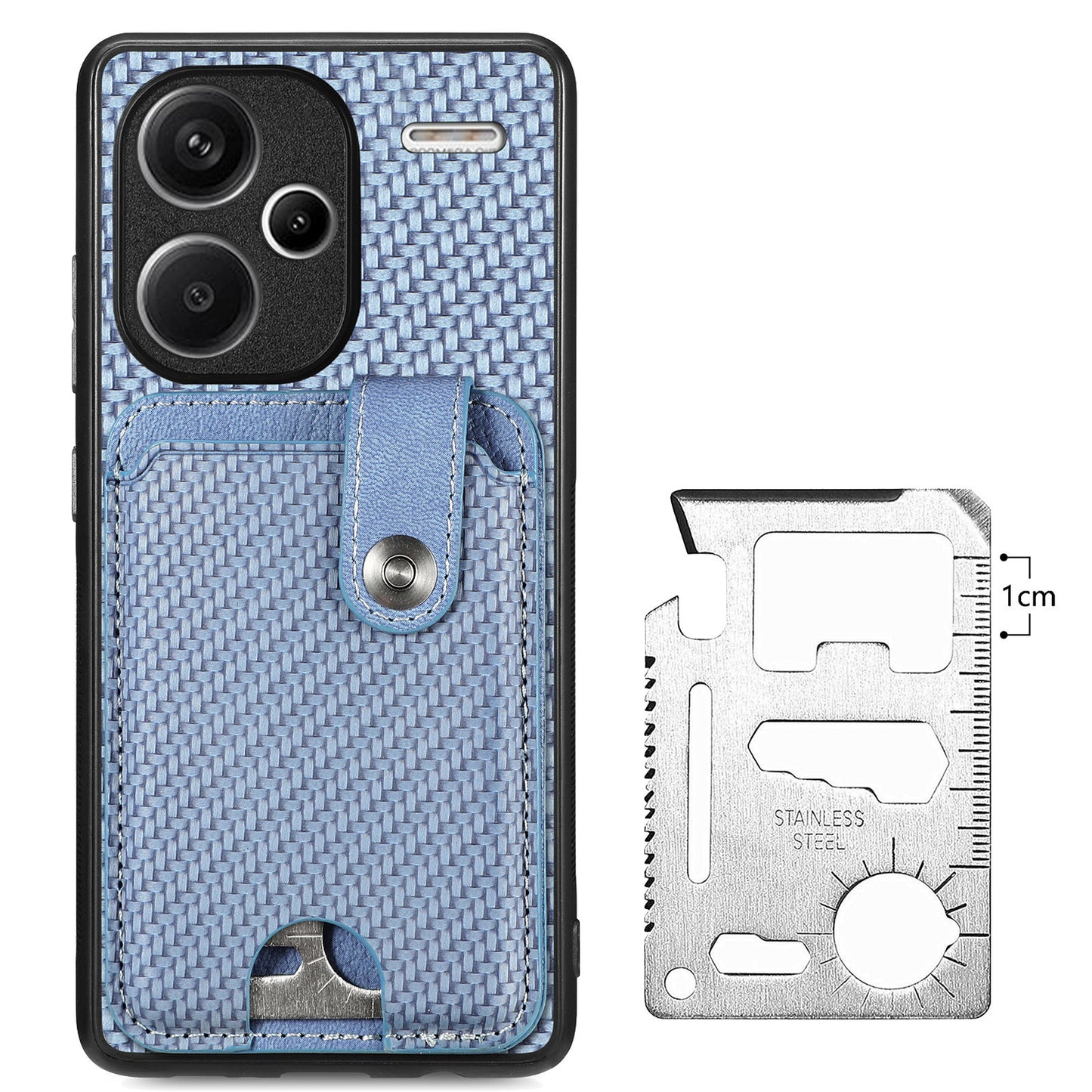 C1-06 For Xiaomi Redmi Note 13 Pro+ 5G Case Carbon Fiber Texture Phone Back Cover with Card Knife Tool - Blue