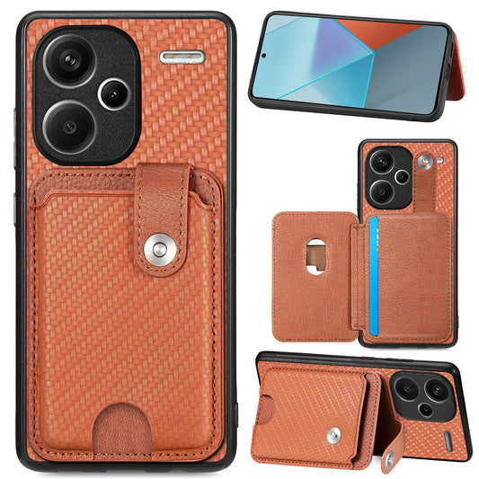 C1-06 For Xiaomi Redmi Note 13 Pro+ 5G Case Carbon Fiber Texture Phone Back Cover with Card Knife Tool - Brown