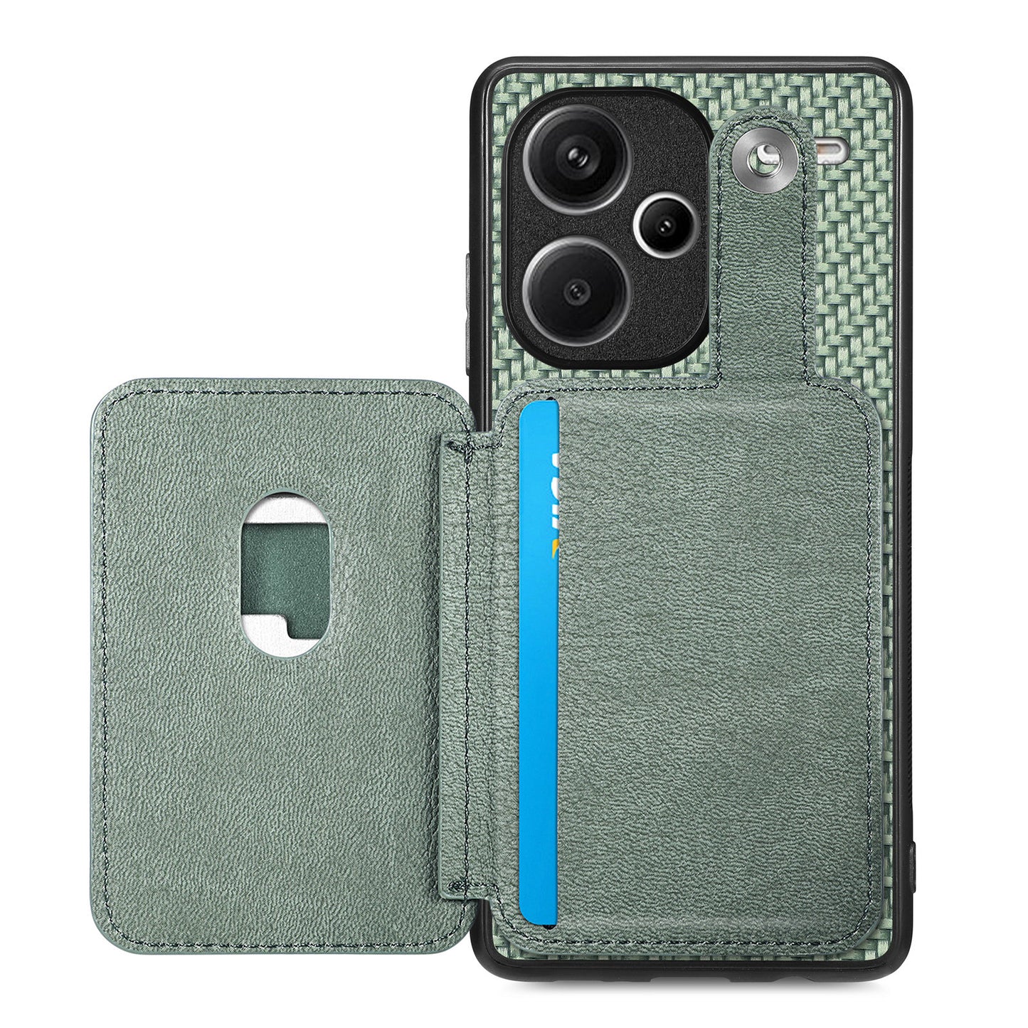 C1-06 For Xiaomi Redmi Note 13 Pro+ 5G Case Carbon Fiber Texture Phone Back Cover with Card Knife Tool - Green