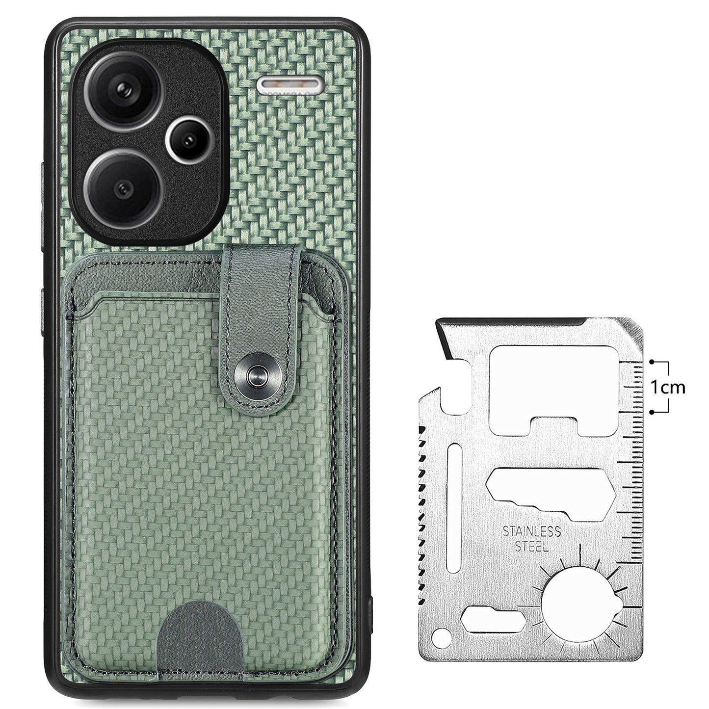 C1-06 For Xiaomi Redmi Note 13 Pro+ 5G Case Carbon Fiber Texture Phone Back Cover with Card Knife Tool - Green