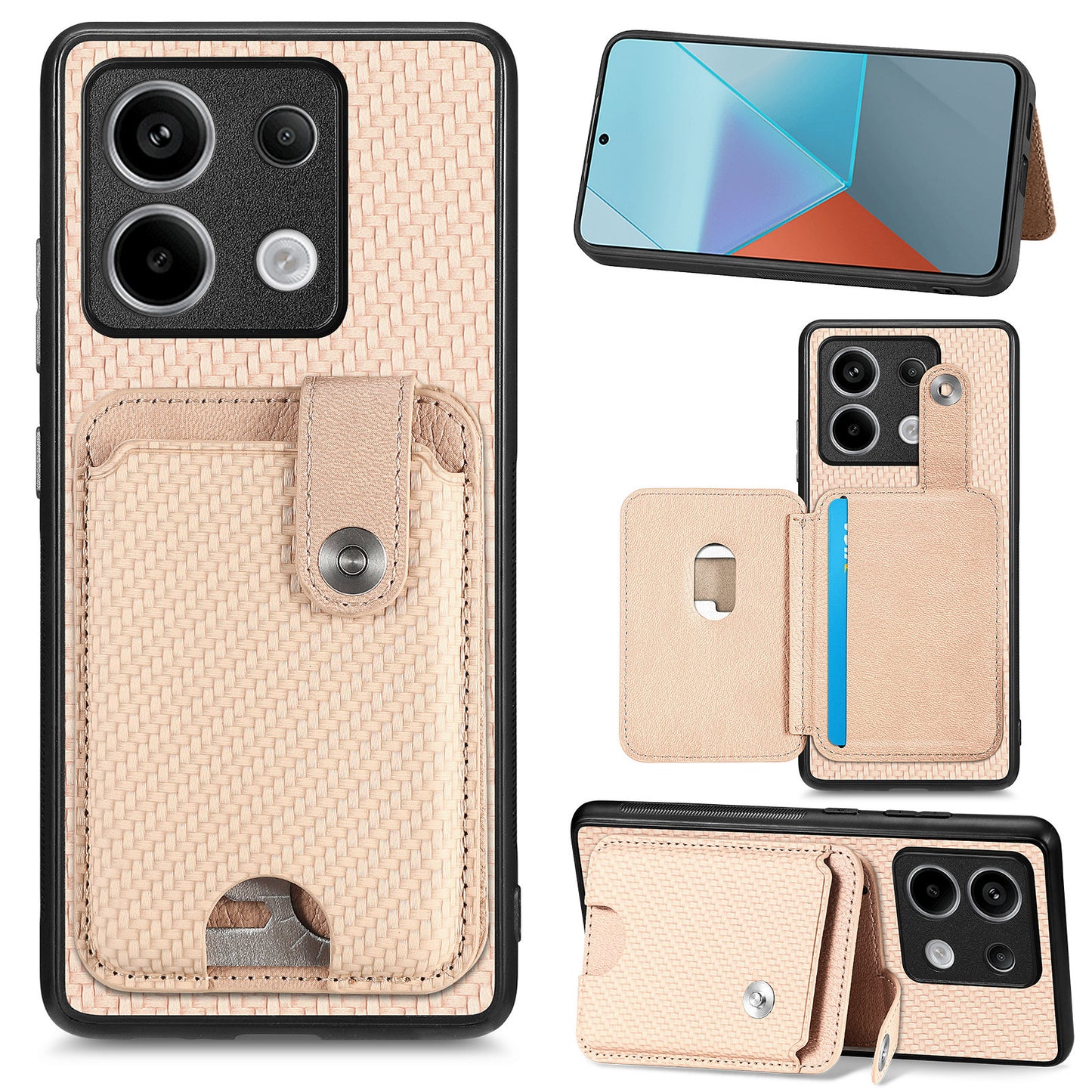 C1-06 For Xiaomi Redmi Note 13 Pro 5G / Poco X6 5G Case Leather+TPU+PC Phone Cover with Card Knife Tool - Khaki