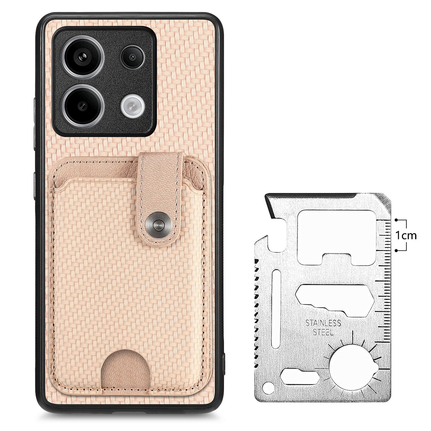 C1-06 For Xiaomi Redmi Note 13 Pro 5G / Poco X6 5G Case Leather+TPU+PC Phone Cover with Card Knife Tool - Khaki